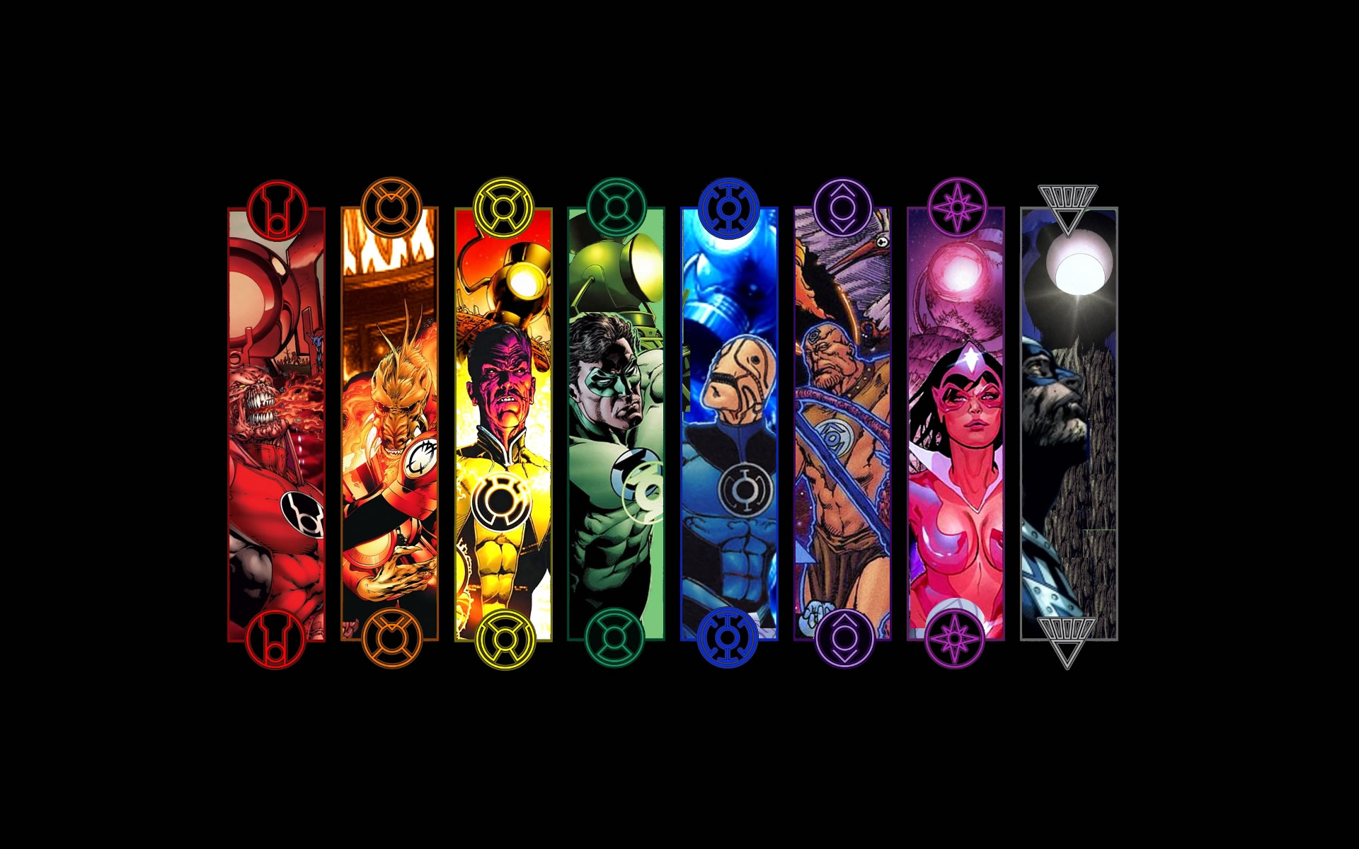 Green Lantern, Sinestro Corps, Atrocitus, Red Lantern Corps, Blue Lantern, Indigo Tribe, Black Lantern Corps - desktop wallpaper
