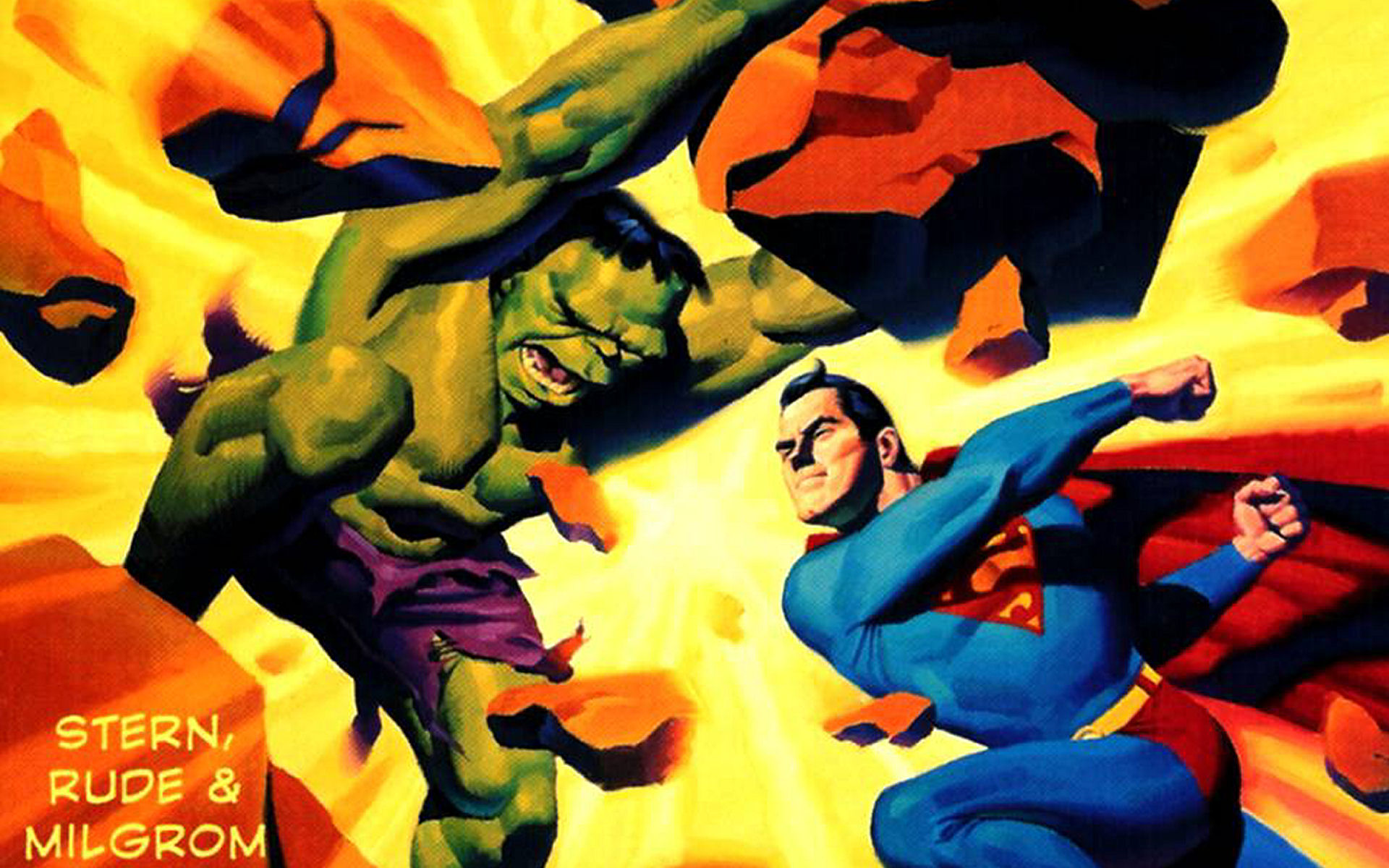 Hulk (comic character), Superman, superheroes, rocks, battles - desktop wallpaper