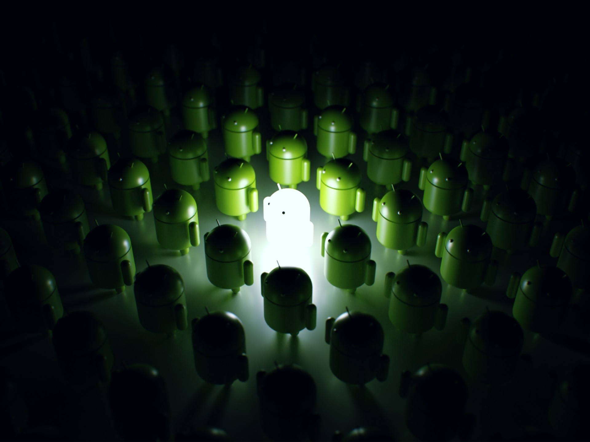 green, dark, army, robots, Android, techno, glowing - desktop wallpaper