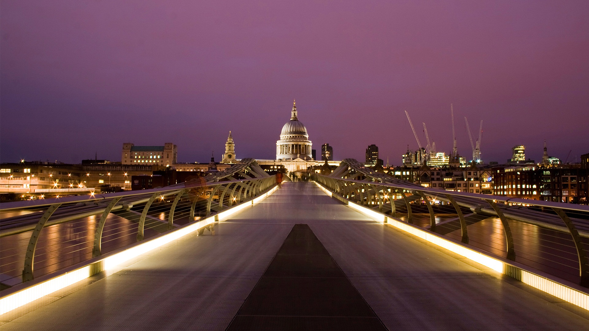 cityscapes, London, hall, urban, citylights, Millennium Bridge, St. Paul's Cathedral - desktop wallpaper