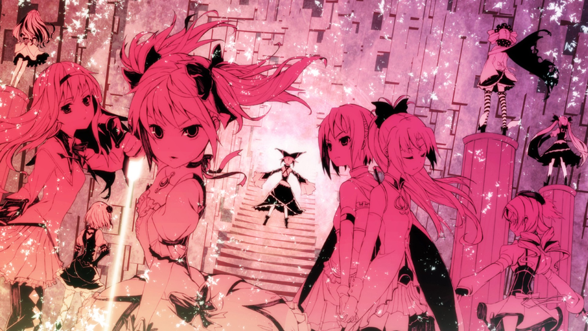 pink, Mahou Shoujo Madoka Magica, Miki Sayaka, Tomoe Mami, Kaname Madoka, Akemi Homura - desktop wallpaper