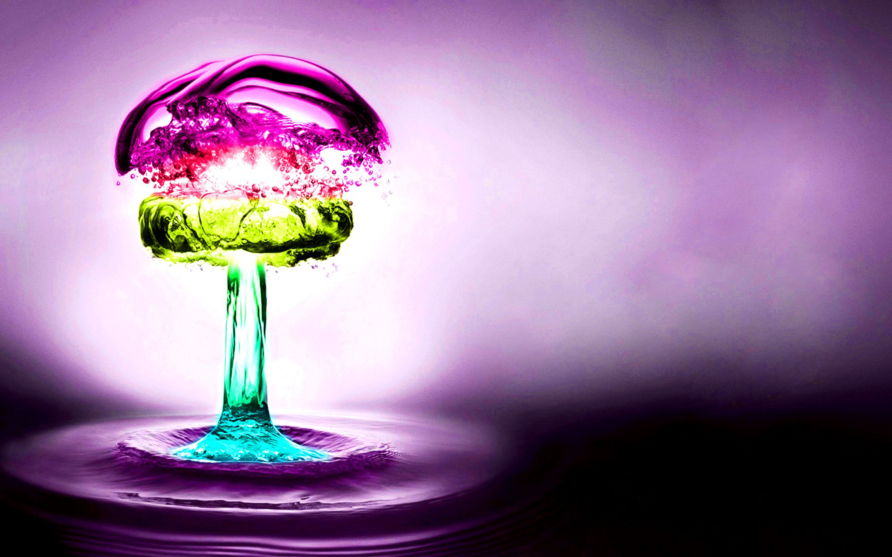 water, multicolor, purple, nuclear explosions, splashes - desktop wallpaper