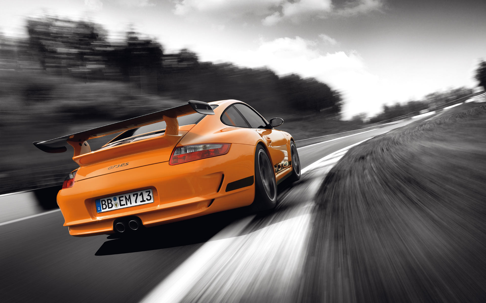 cars, vehicles, selective coloring, Porsche 911 GT3 RS, backview cars - desktop wallpaper