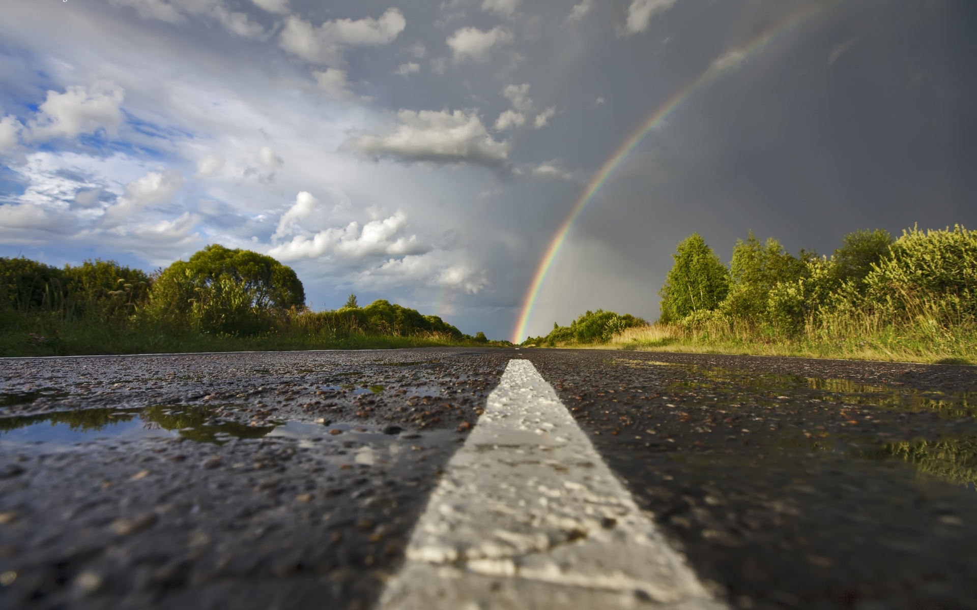 rain, rainbows, roads, hardscapes - desktop wallpaper