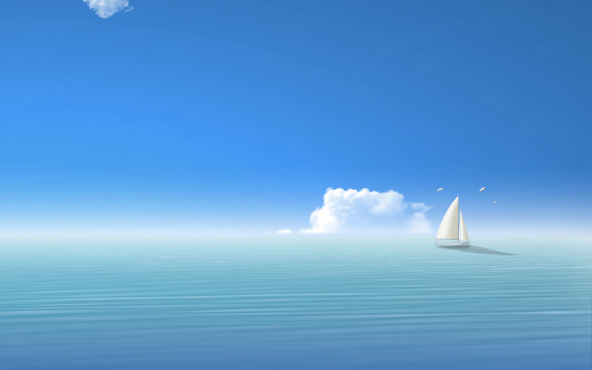 water, ocean, clouds, birds, sail, ships, vehicles, sea - desktop wallpaper