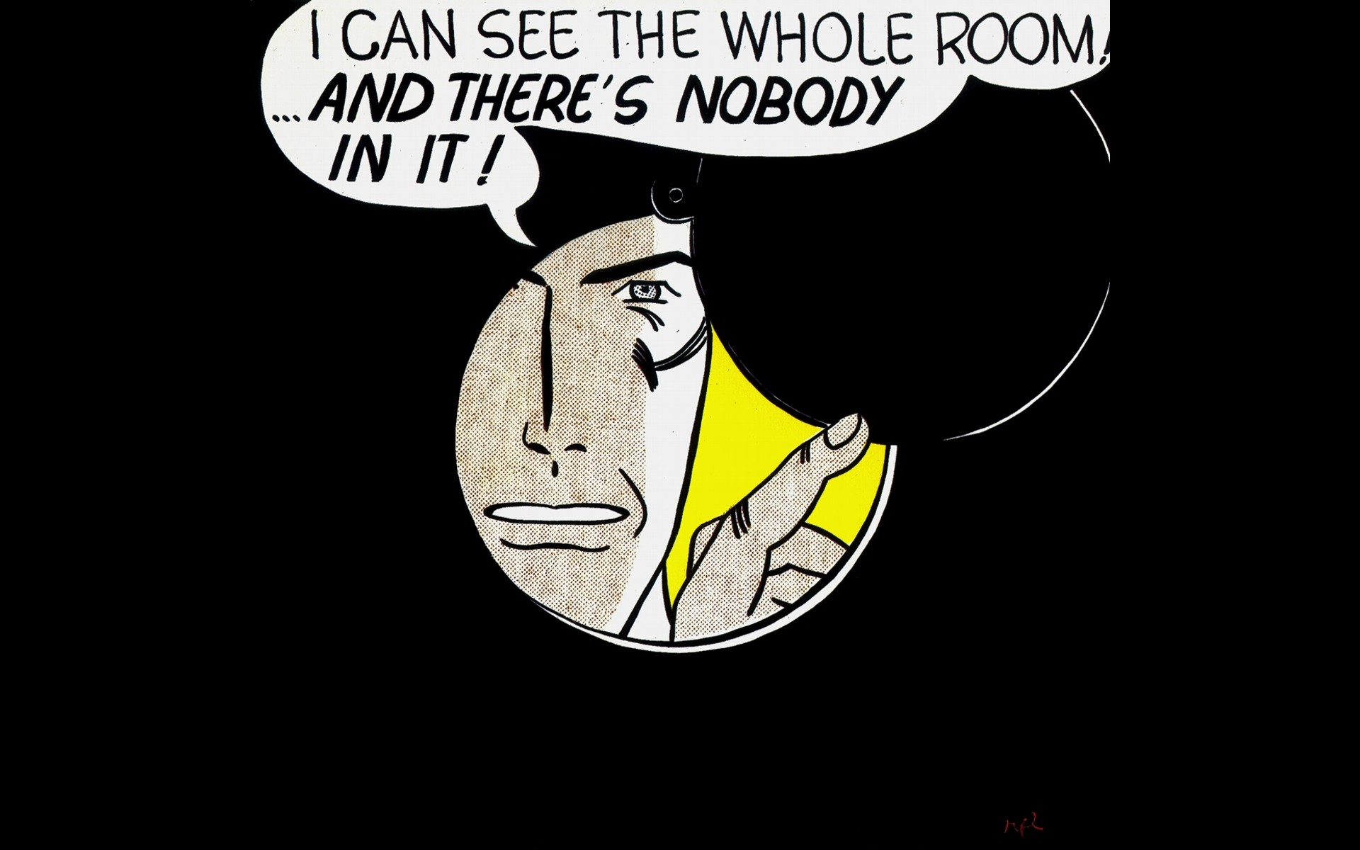 text, comics, men, pop art, black background, Roy Lichtenstein - desktop wallpaper