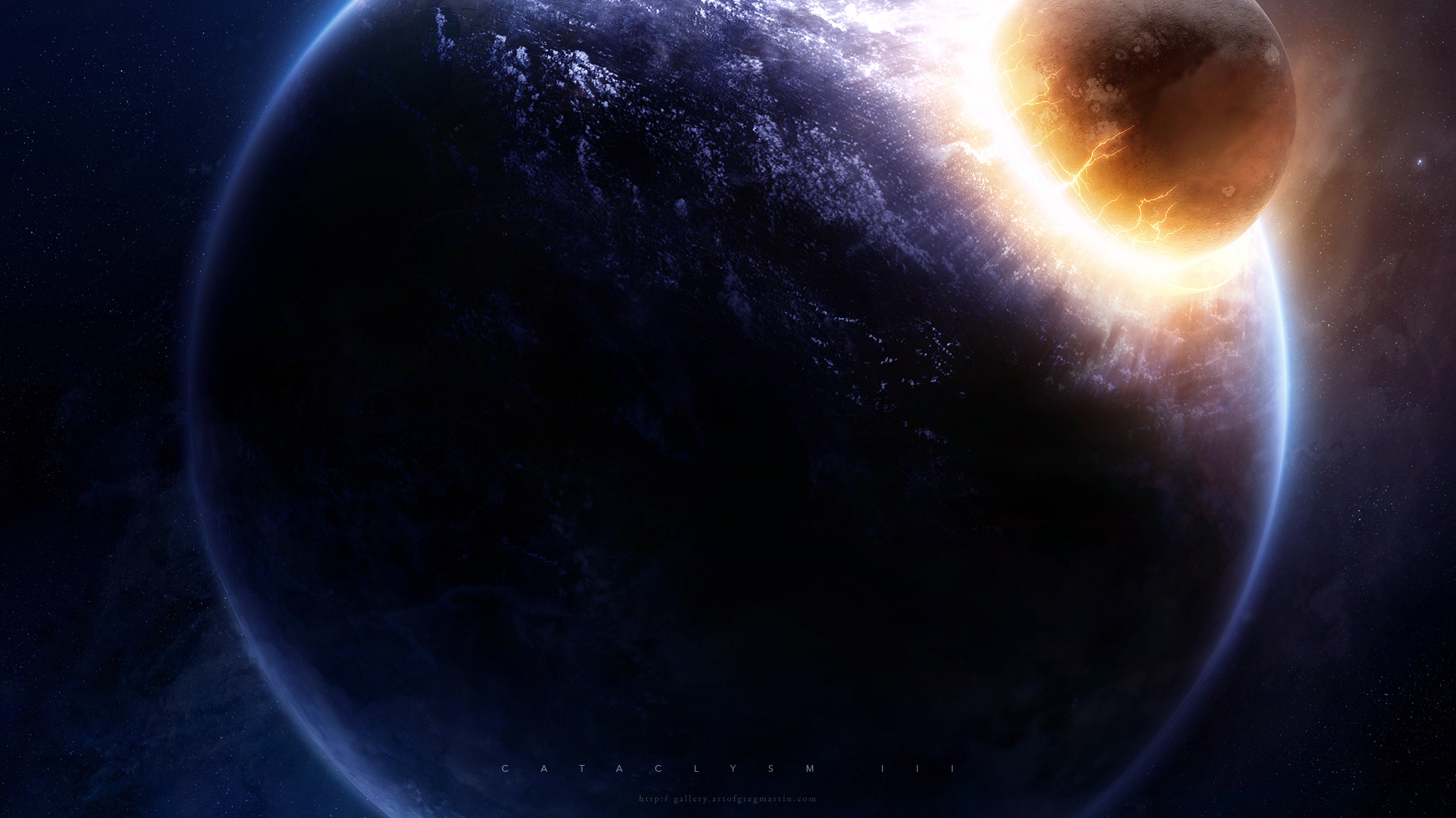 outer space, stars, explosions, planets, cataclysm, Greg Martin - desktop wallpaper