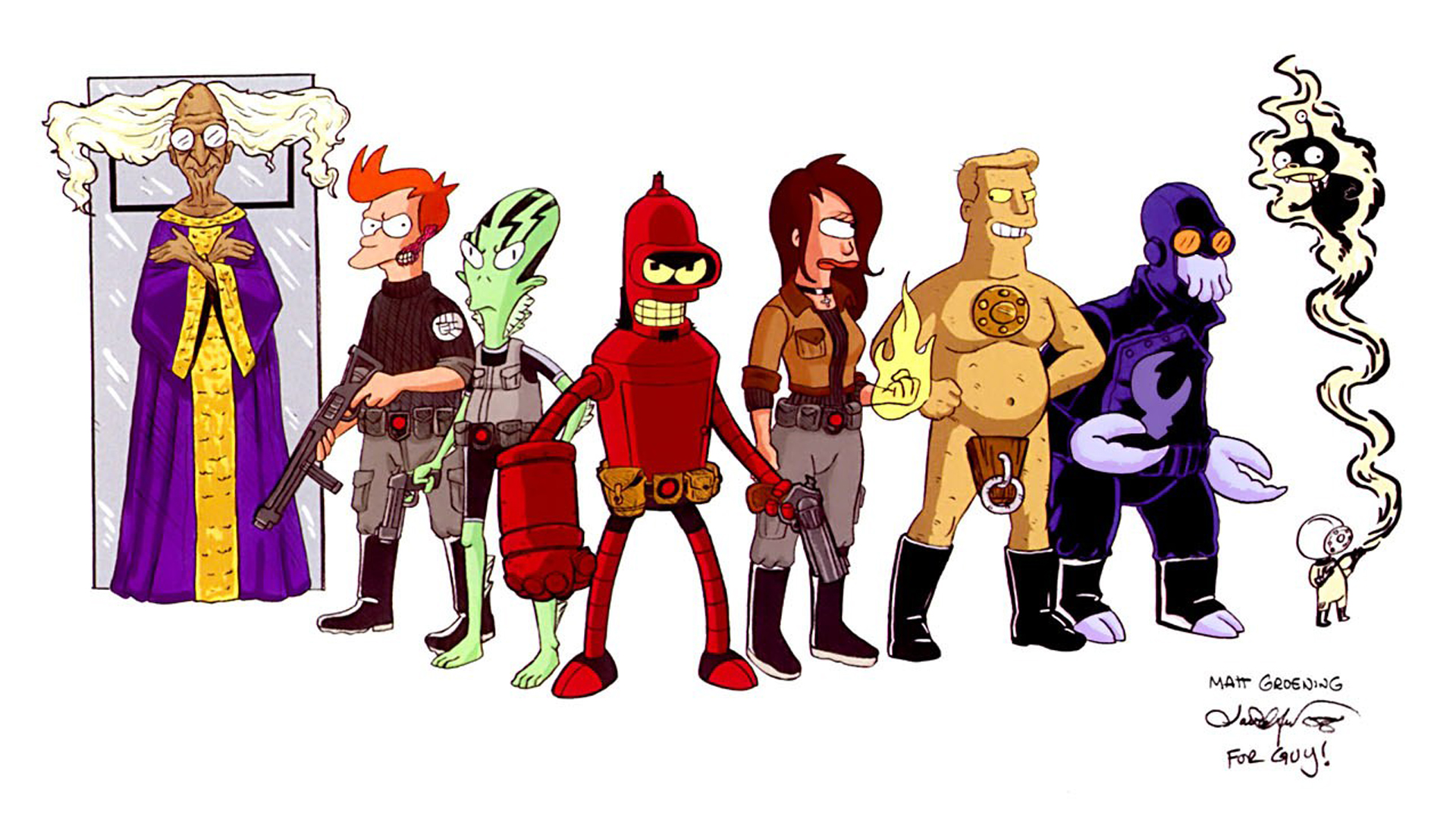 Futurama, Bender, Hellboy, Dr Zoidberg, alternative art, Professor Farnsworth, Turanga Leela, Zapp Brannigan, Philip J. Fry - desktop wallpaper