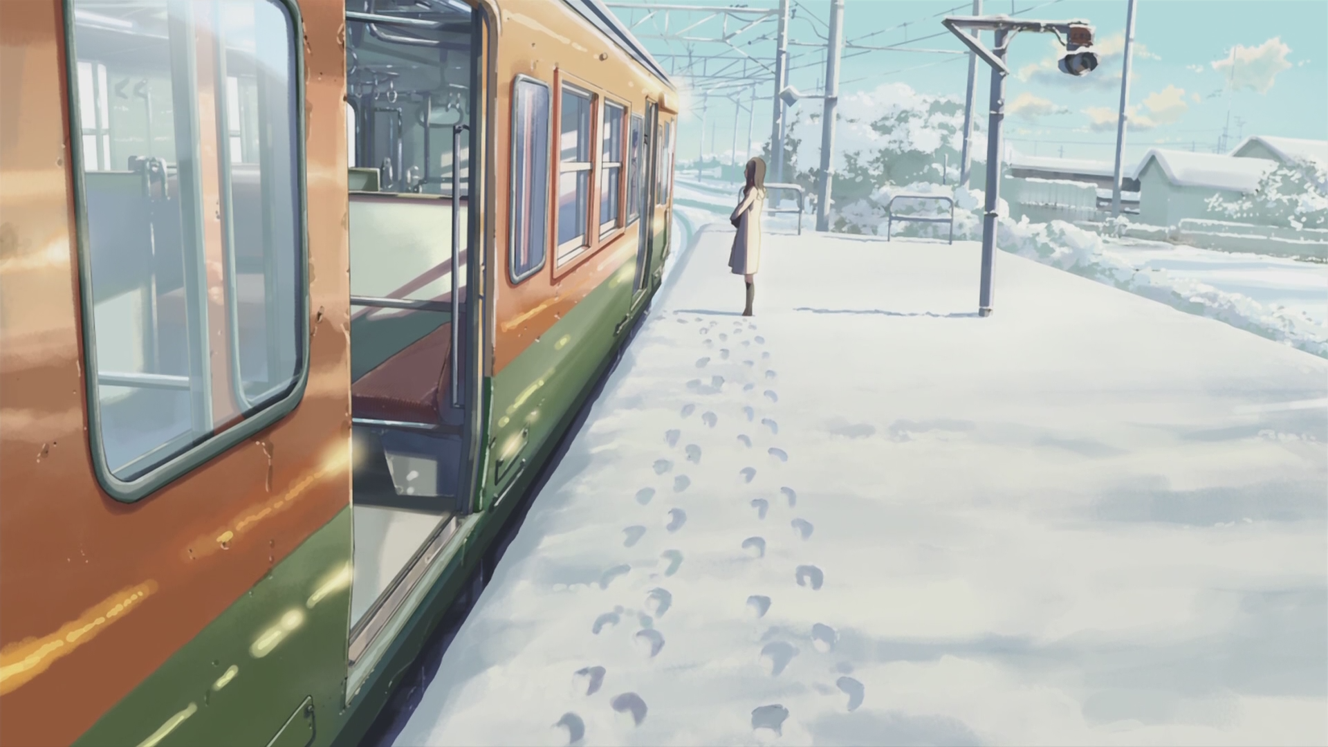 trains, Makoto Shinkai, 5 Centimeters Per Second, artwork, vehicles, snow landscapes, footprint - desktop wallpaper