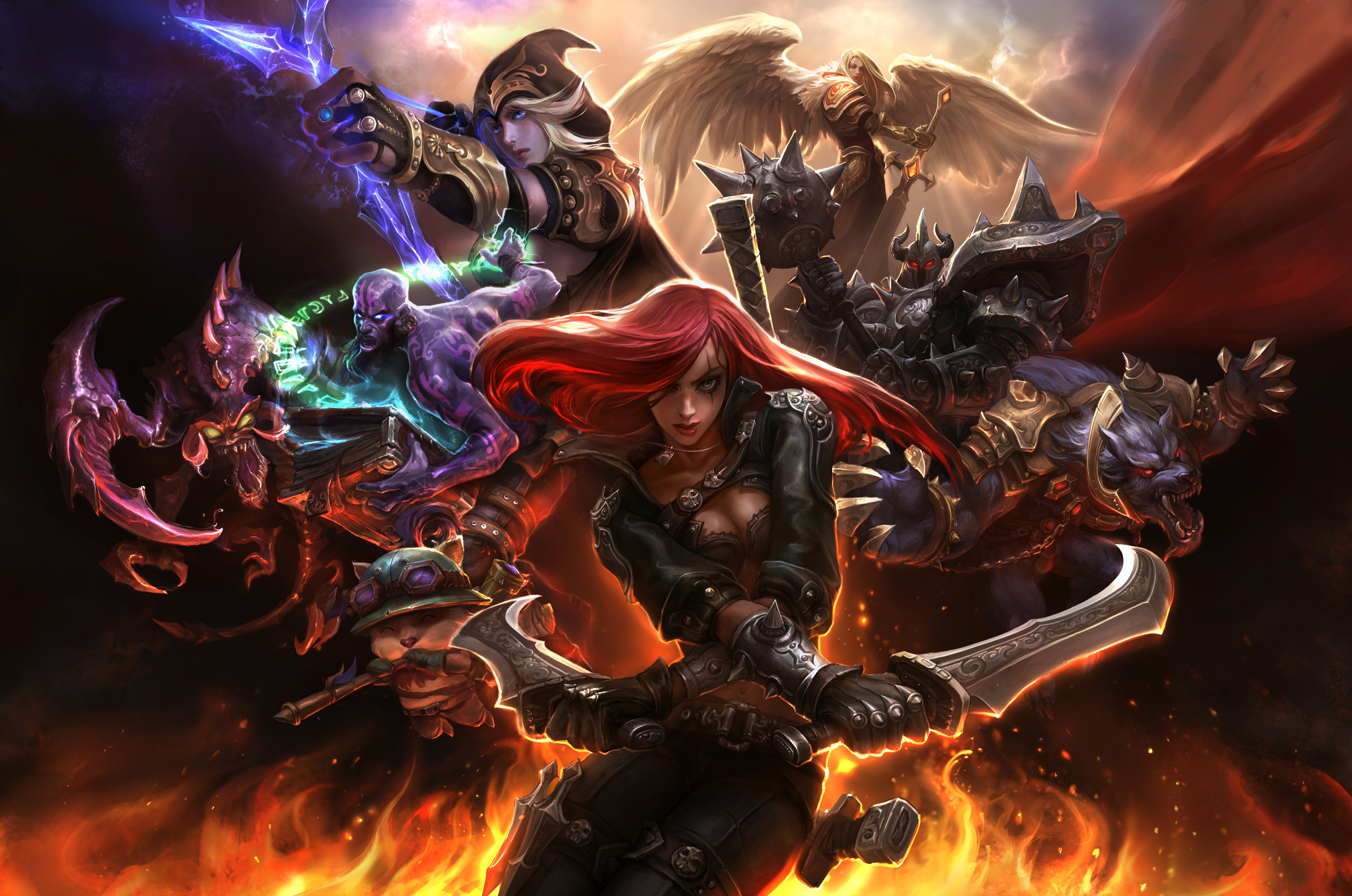 League of Legends, Teemo, Kayle, Warwick, Ryze, Katarina the Sinister Blade, Mordekaiser, Ashe the Frost Archer - desktop wallpaper