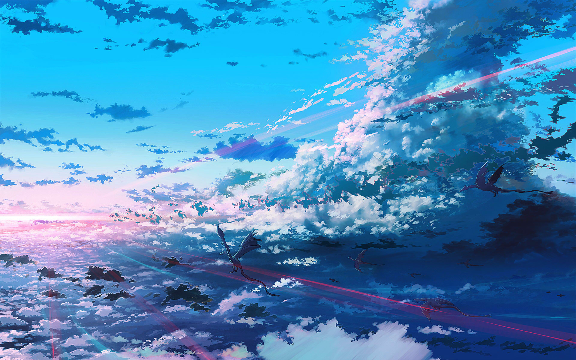 clouds, dragons, fantasy art, digital art, skies - desktop wallpaper