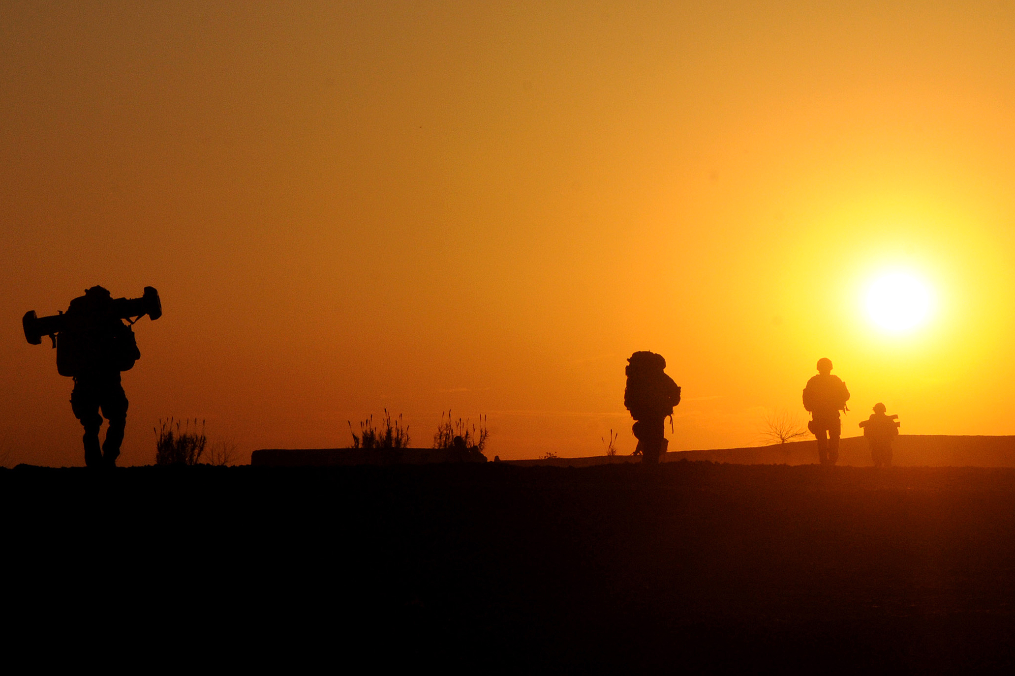 soldiers, Sun, silhouettes, Afghanistan - desktop wallpaper