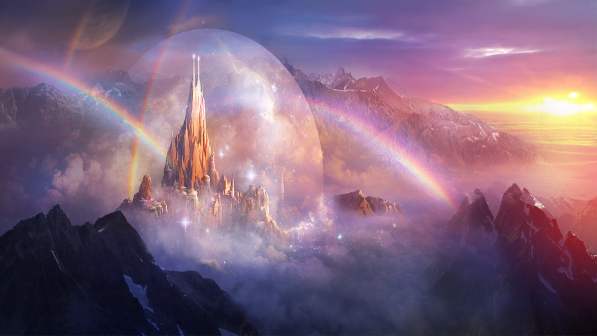 landscapes, castles, fantasy art, rainbows, Philip Straub - desktop wallpaper
