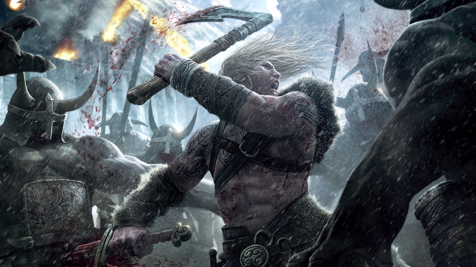 war, blood, Vikings, battles, axes, realistic, detailed, Skarin - desktop wallpaper