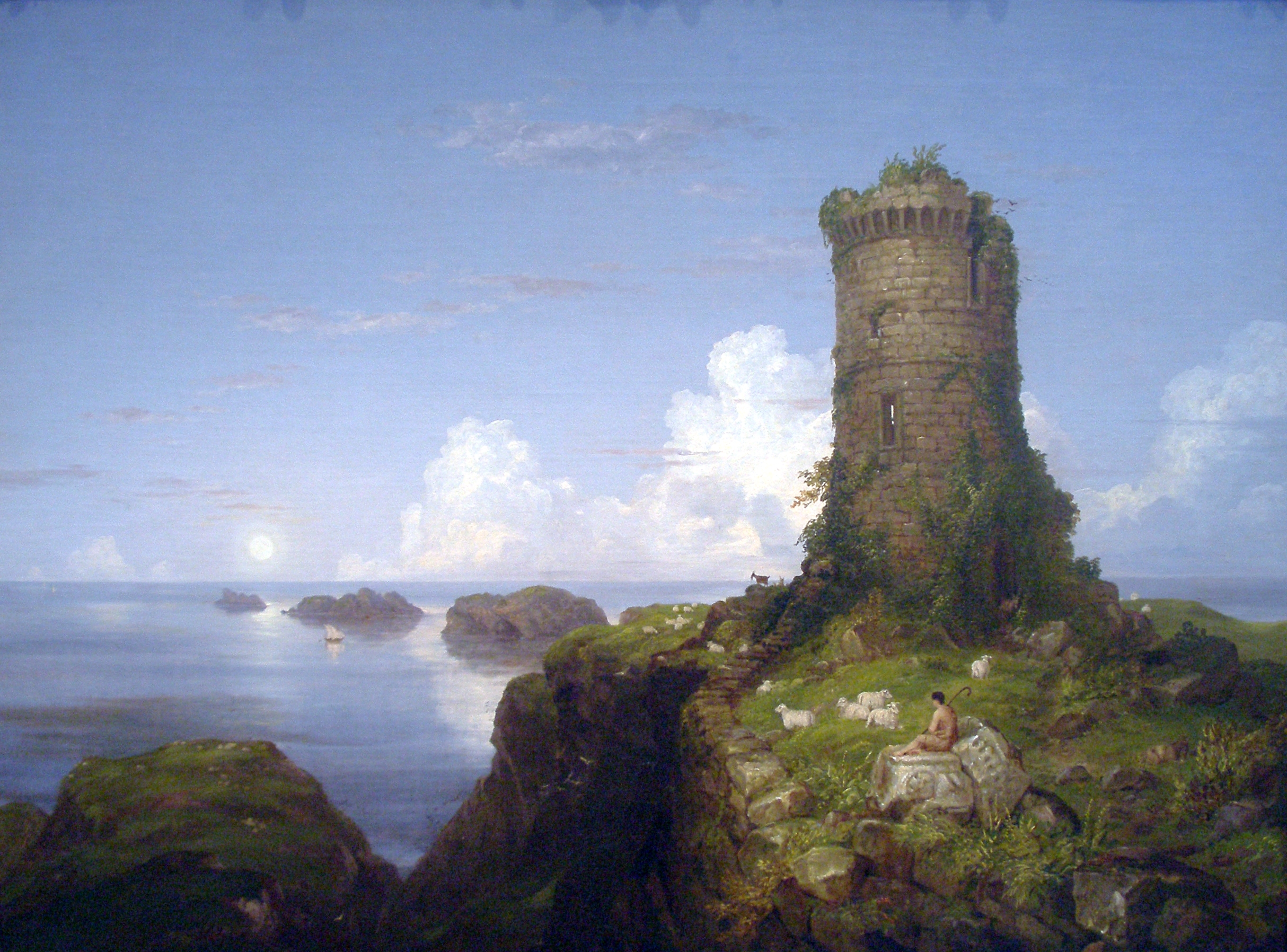 paintings, coast, castles, ruins, Italy, Thomas Cole - desktop wallpaper