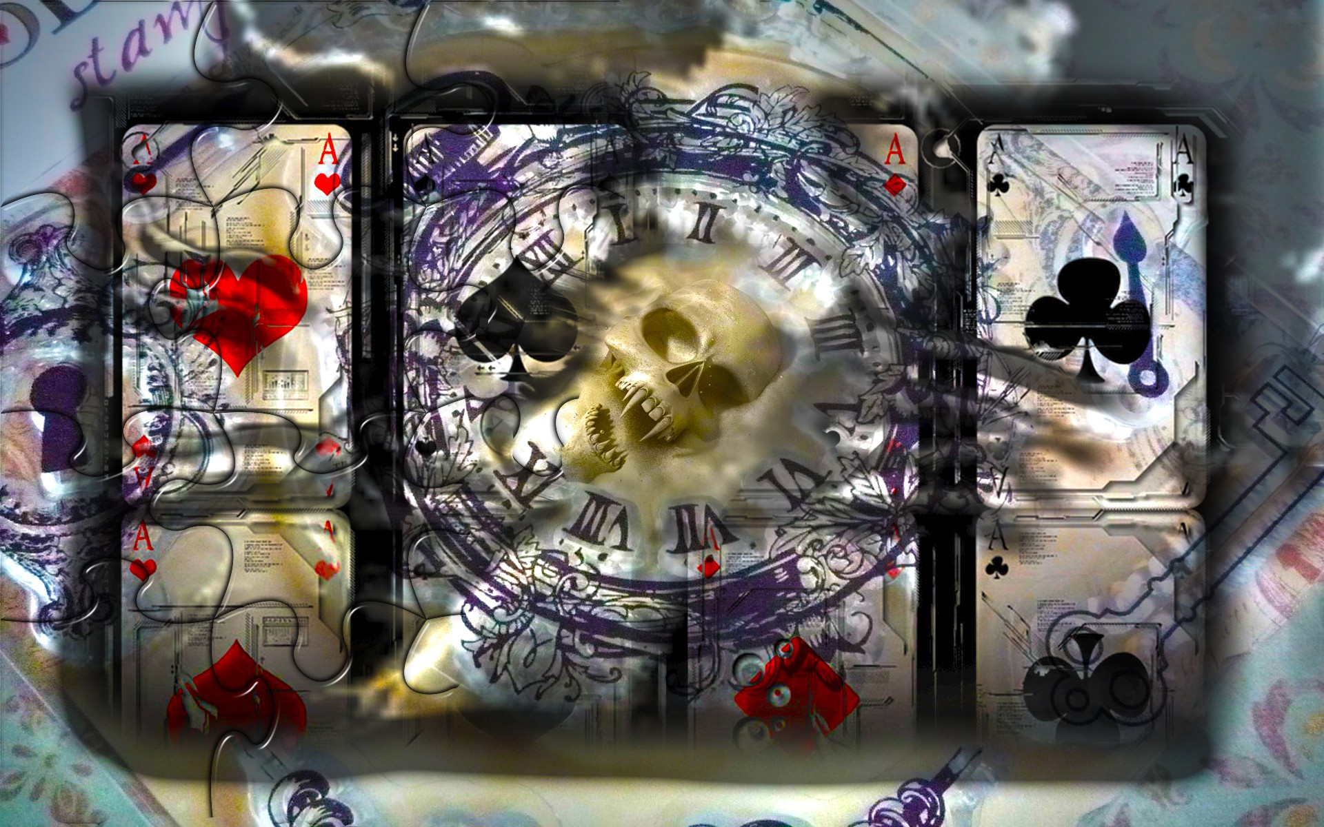 skulls, playing cards, game - desktop wallpaper