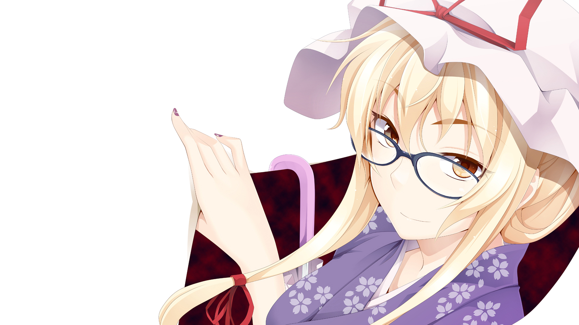 blondes, Touhou, glasses, red eyes, Yakumo Yukari, simple background, anime girls - desktop wallpaper