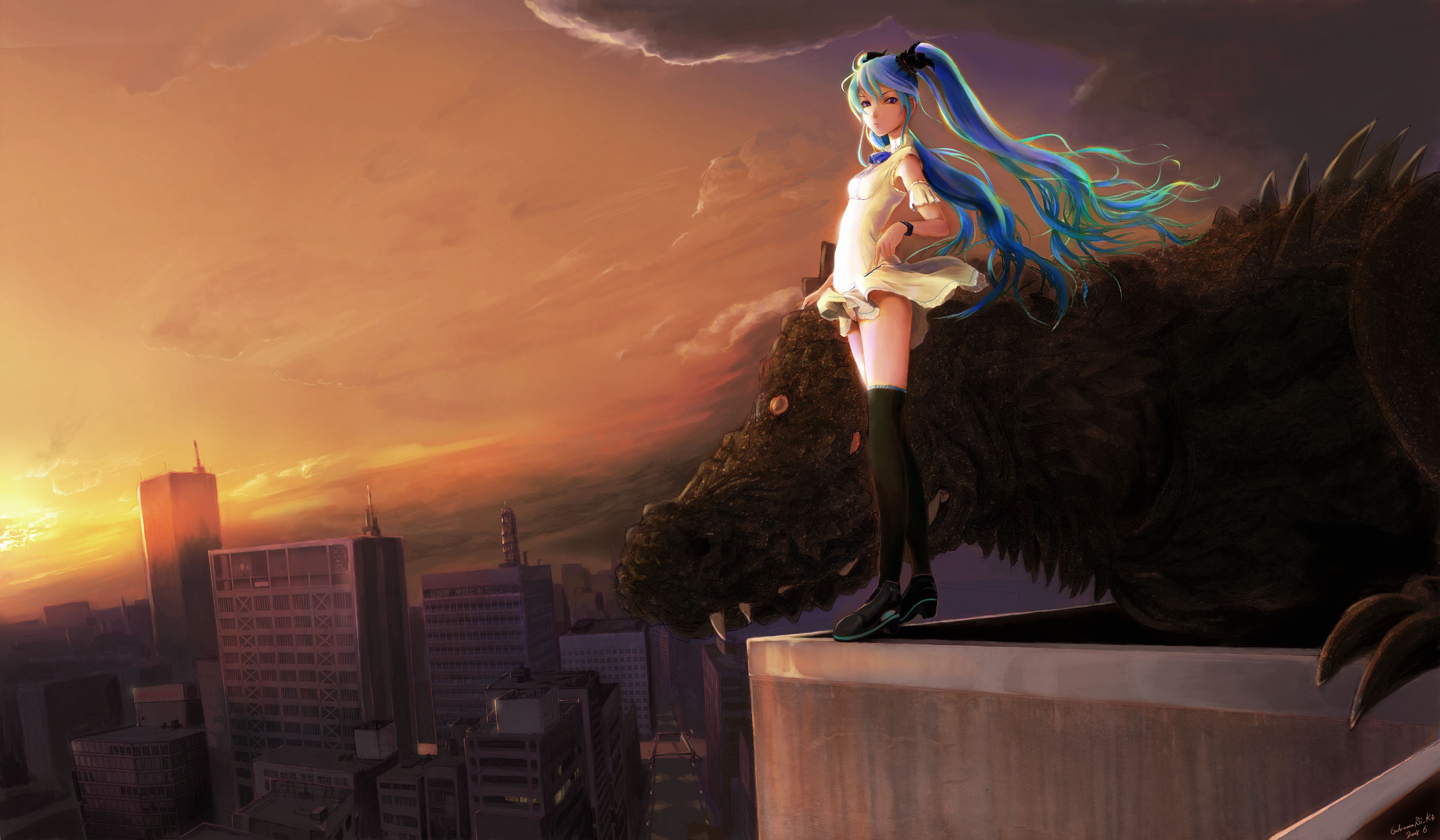 cityscapes, Vocaloid, Hatsune Miku, buildings, Shiika Sadamasa - desktop wallpaper