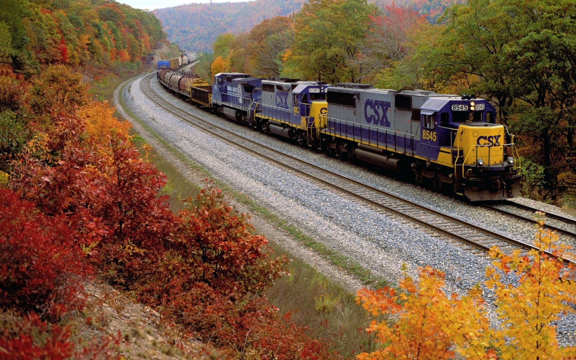 autumn, trains, railroad tracks, vehicles - desktop wallpaper