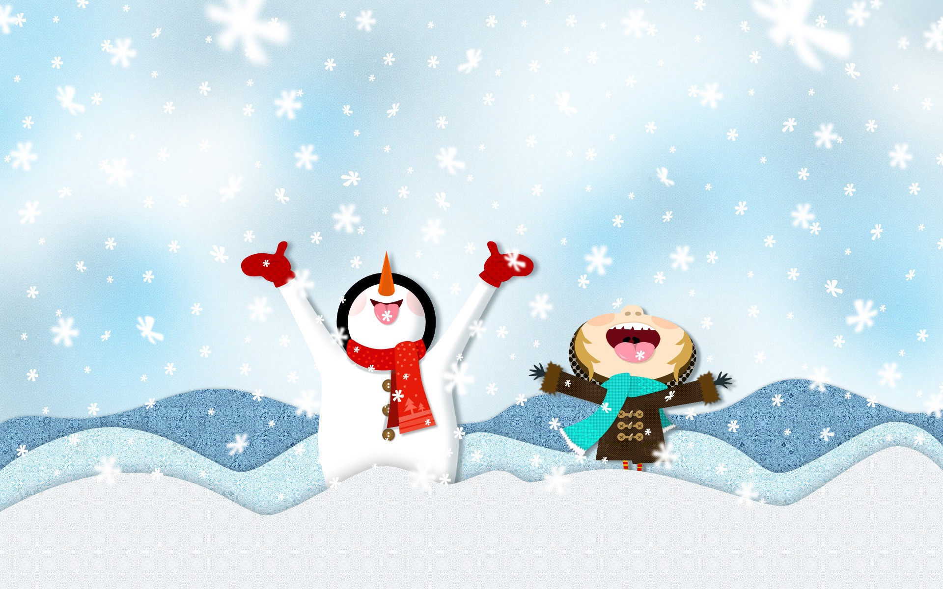 winter, snow, snowmen, digital art, artwork - desktop wallpaper