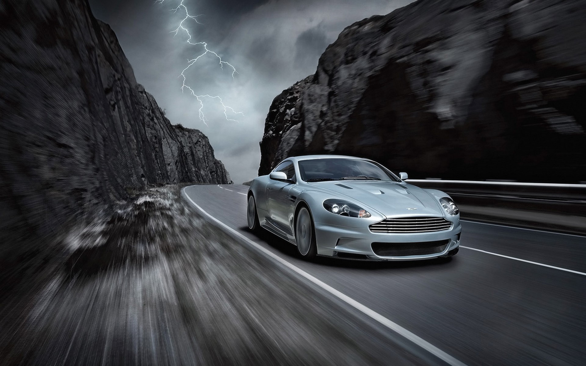mountains, cars, Aston Martin, grey, roads, vehicles, Aston Martin DBS - desktop wallpaper