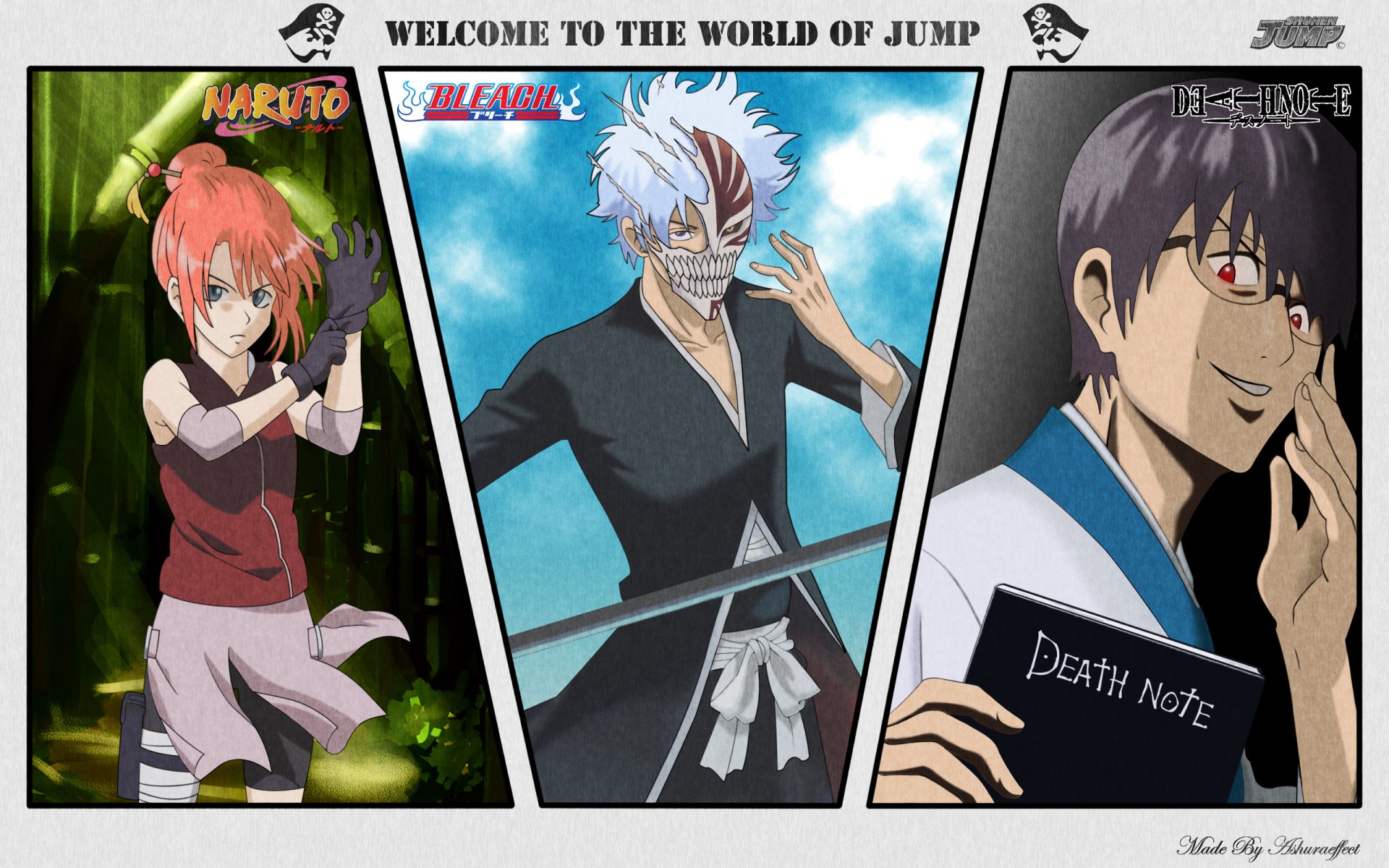 Death Note, Bleach, Naruto: Shippuden, Gintama, parody, anime, crossovers - desktop wallpaper