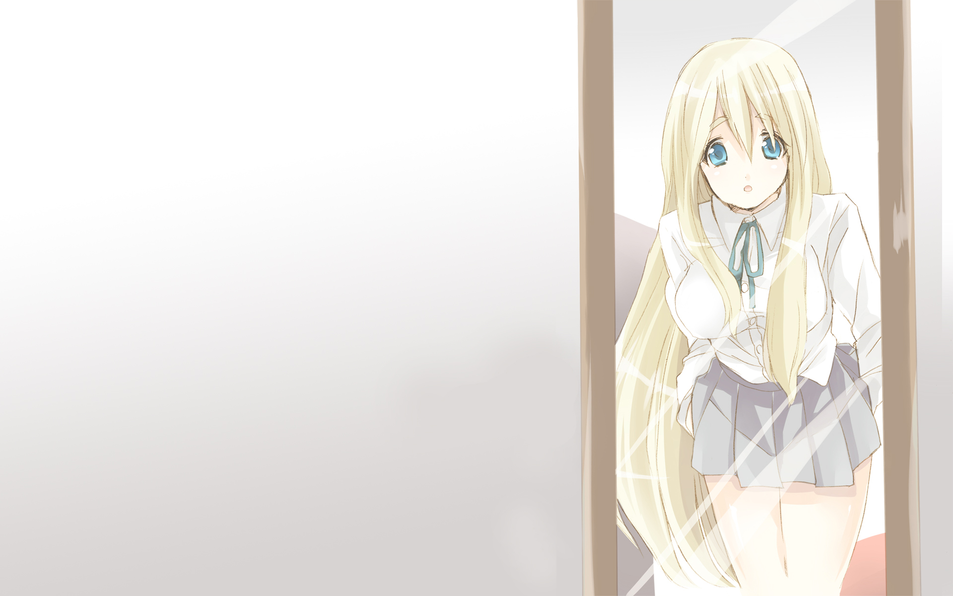 blondes, K-ON!, mirrors, blue eyes, skirts, Kotobuki Tsumugi, open mouth, anime - desktop wallpaper