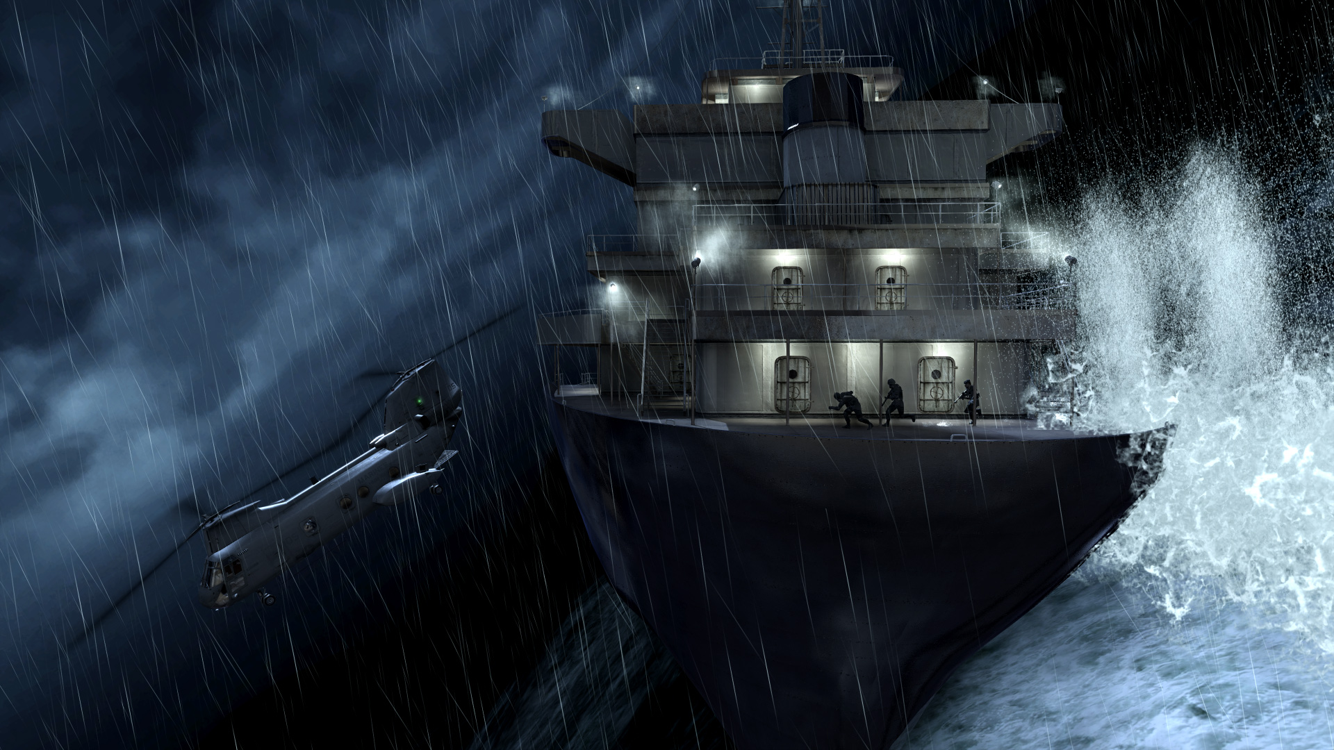 rain, helicopters, storm, Call of Duty, ships, vehicles, Call Of Duty 4: Modern Warfare - desktop wallpaper