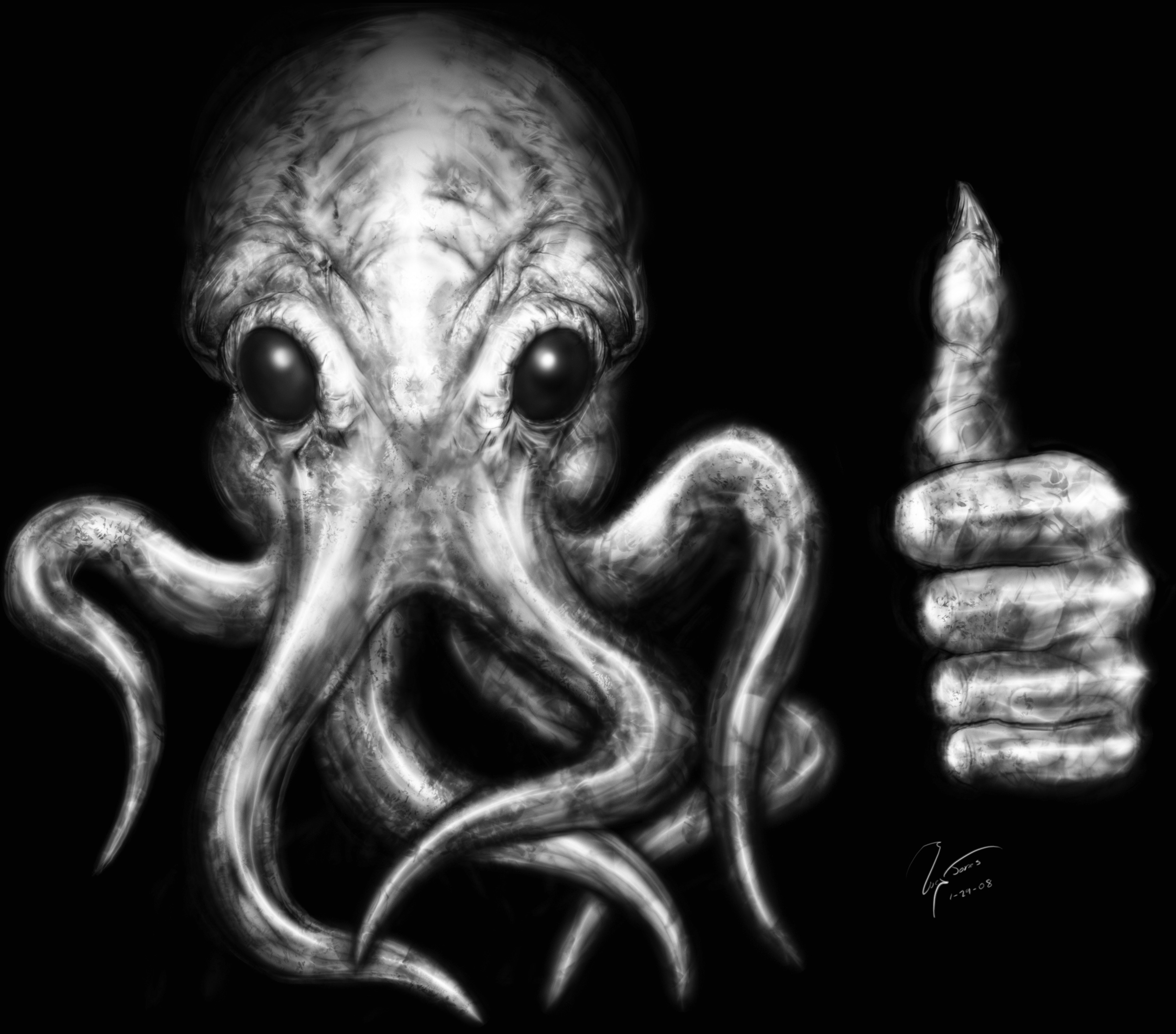 monsters, Cthulhu, squid, thumbs up - desktop wallpaper