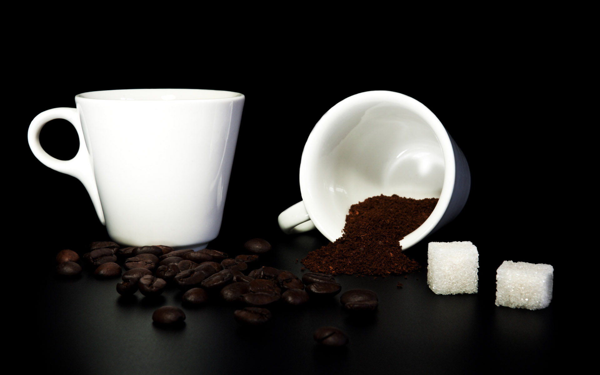 coffee, cups, objects, black background - desktop wallpaper