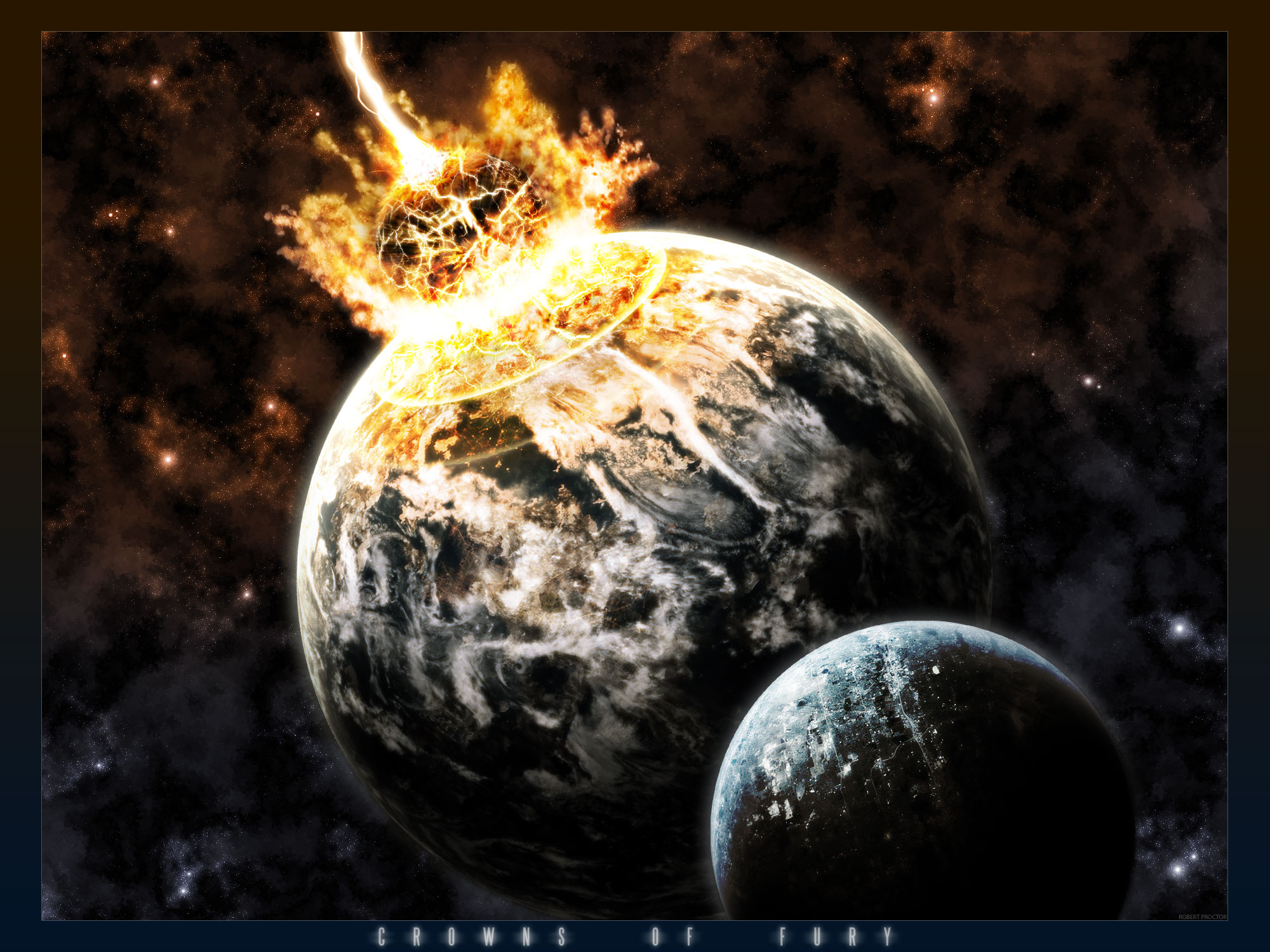 outer space, planets, fire, Moon, Earth, destruction, asteroids, meteorite, moons - desktop wallpaper