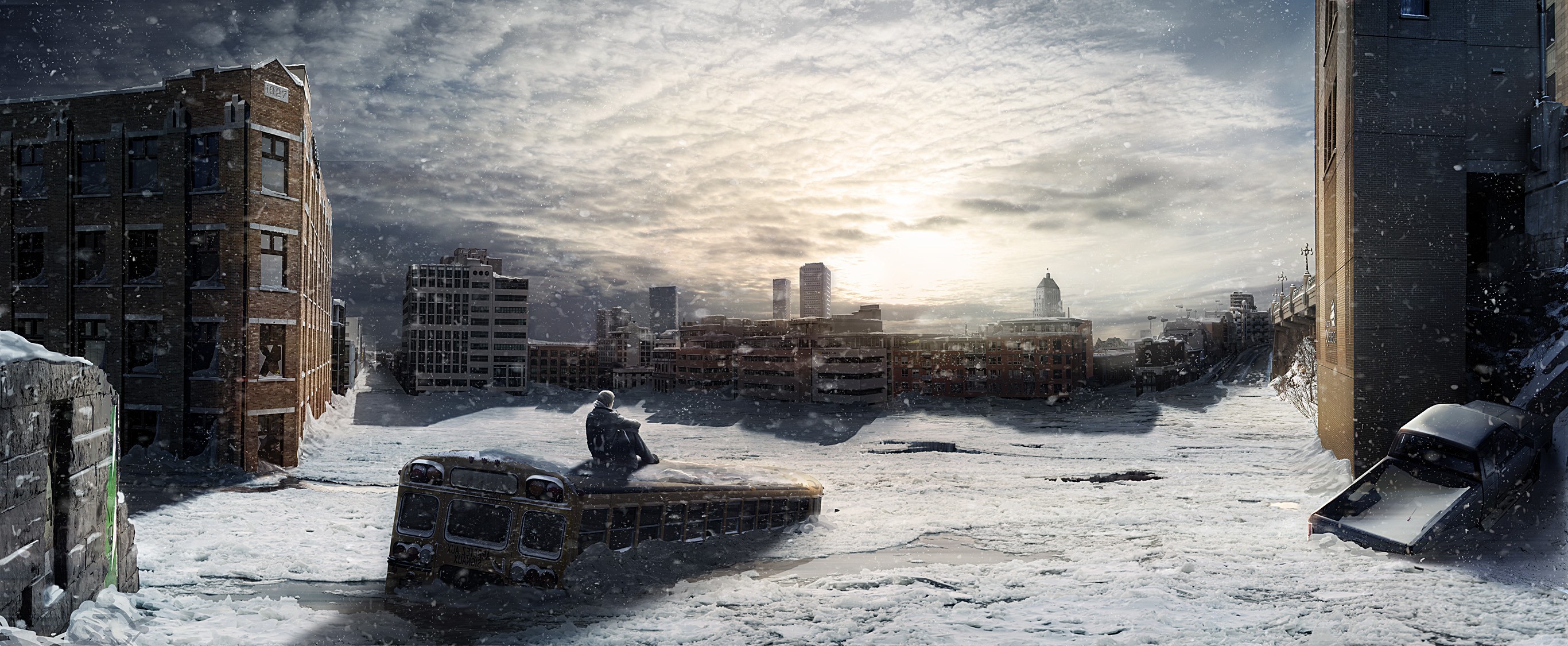 winter, snow, post-apocalyptic, digital art - desktop wallpaper