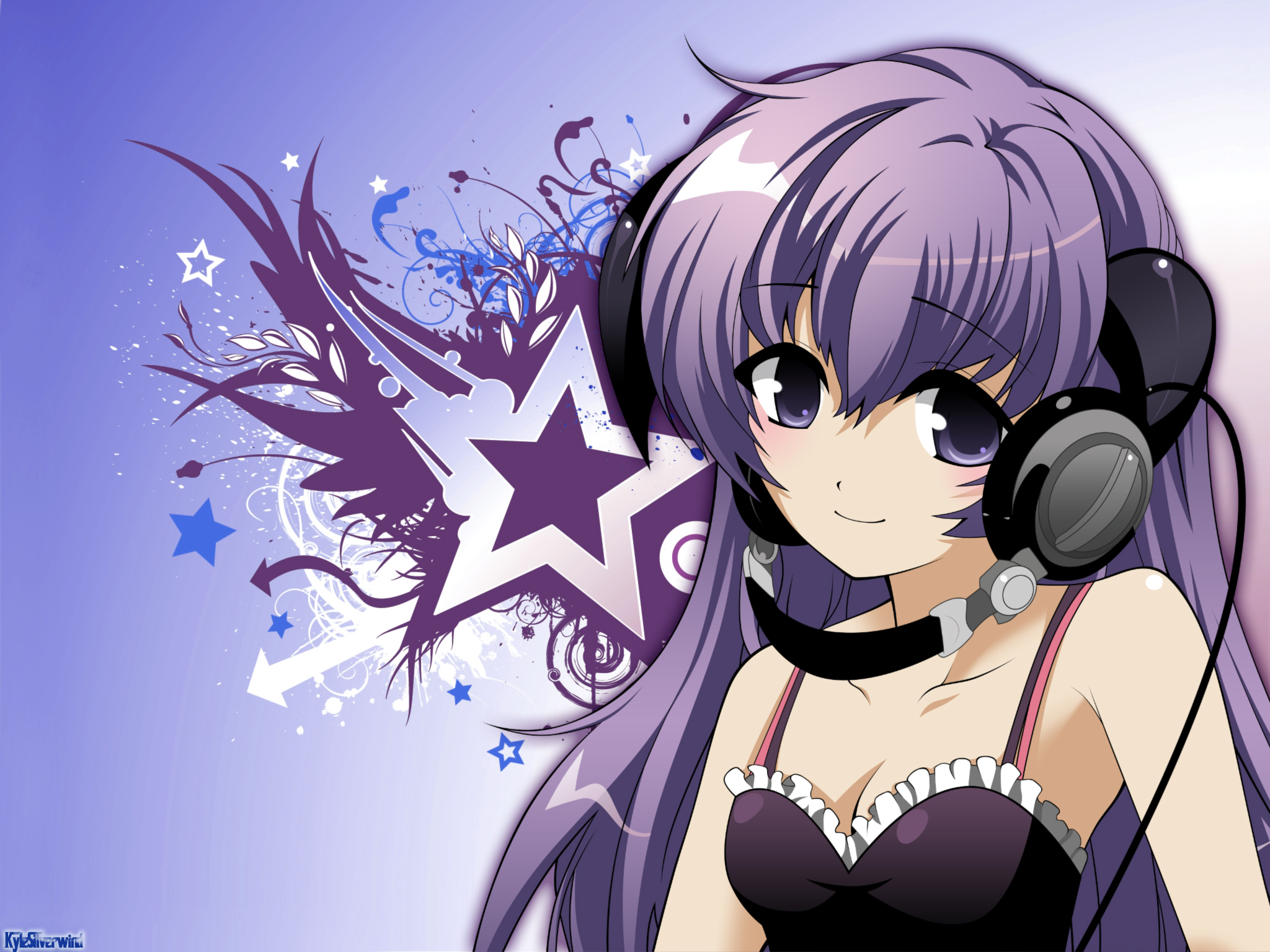 headphones, Higurashi no Naku Koro ni, anime girls, bare shoulders, Furude Hanyuu - desktop wallpaper