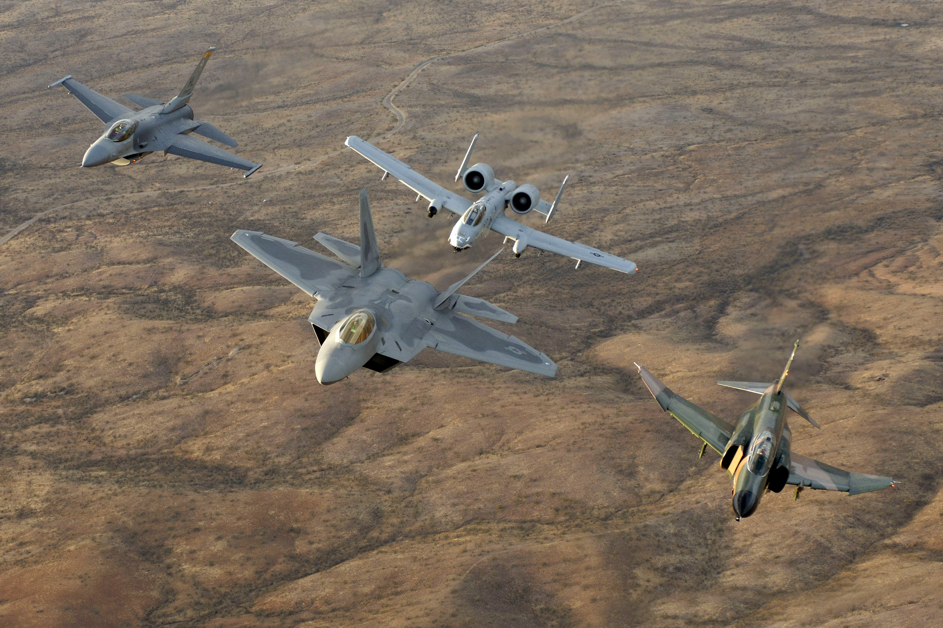 aircraft, military, F-22 Raptor, planes, F-4 Phantom II, A-10 Thunderbolt II, F-16 Fighting Falcon - desktop wallpaper