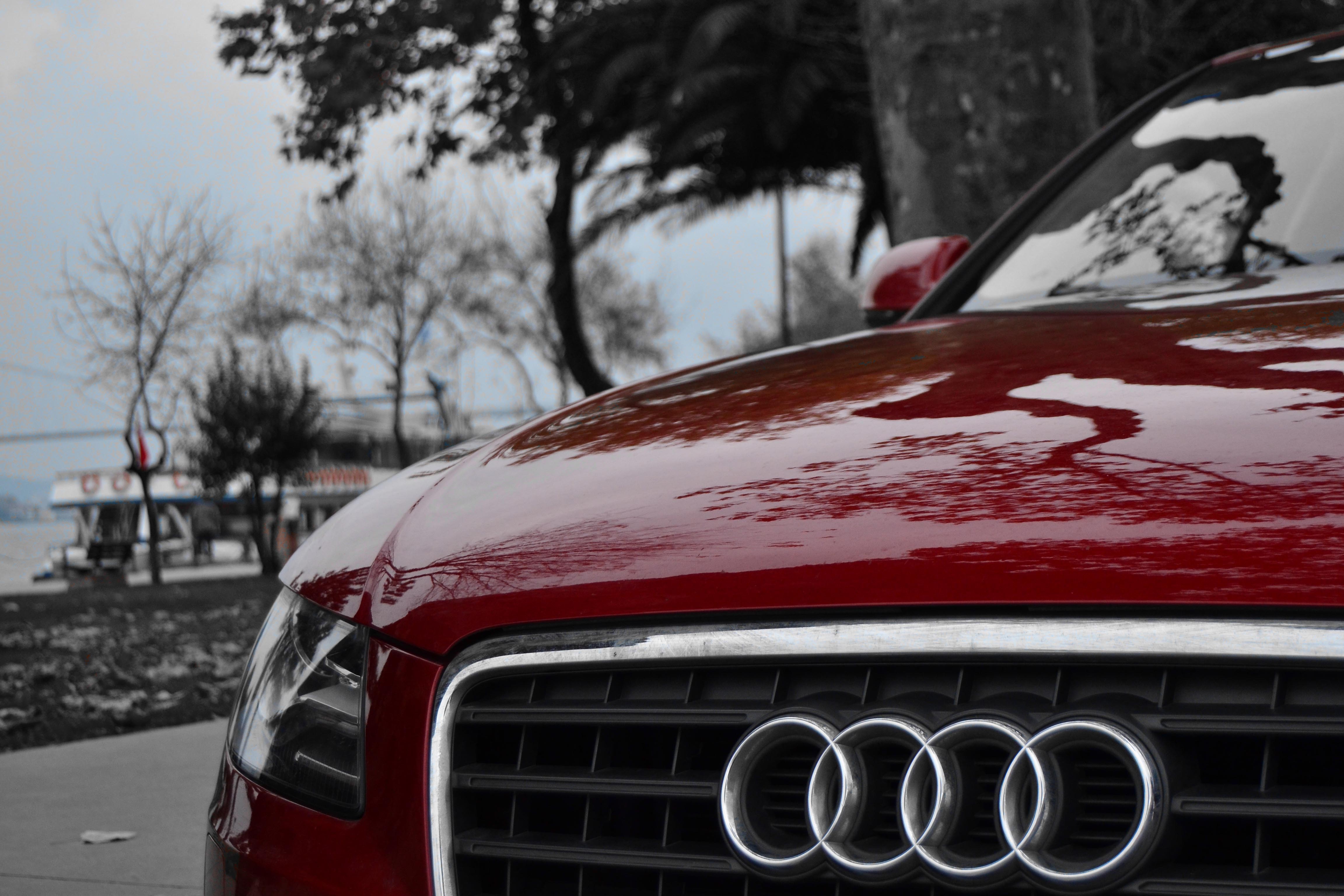 red, cars, Audi, selective coloring - desktop wallpaper