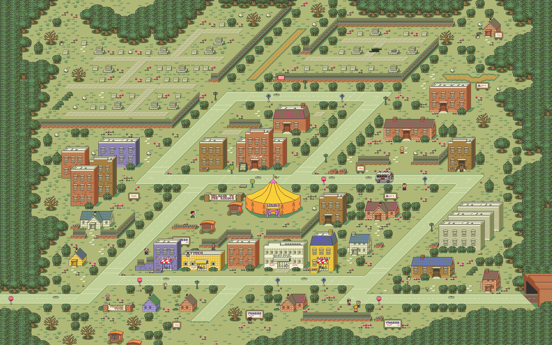 towns, Earthbound, graveyards, pixel art - desktop wallpaper