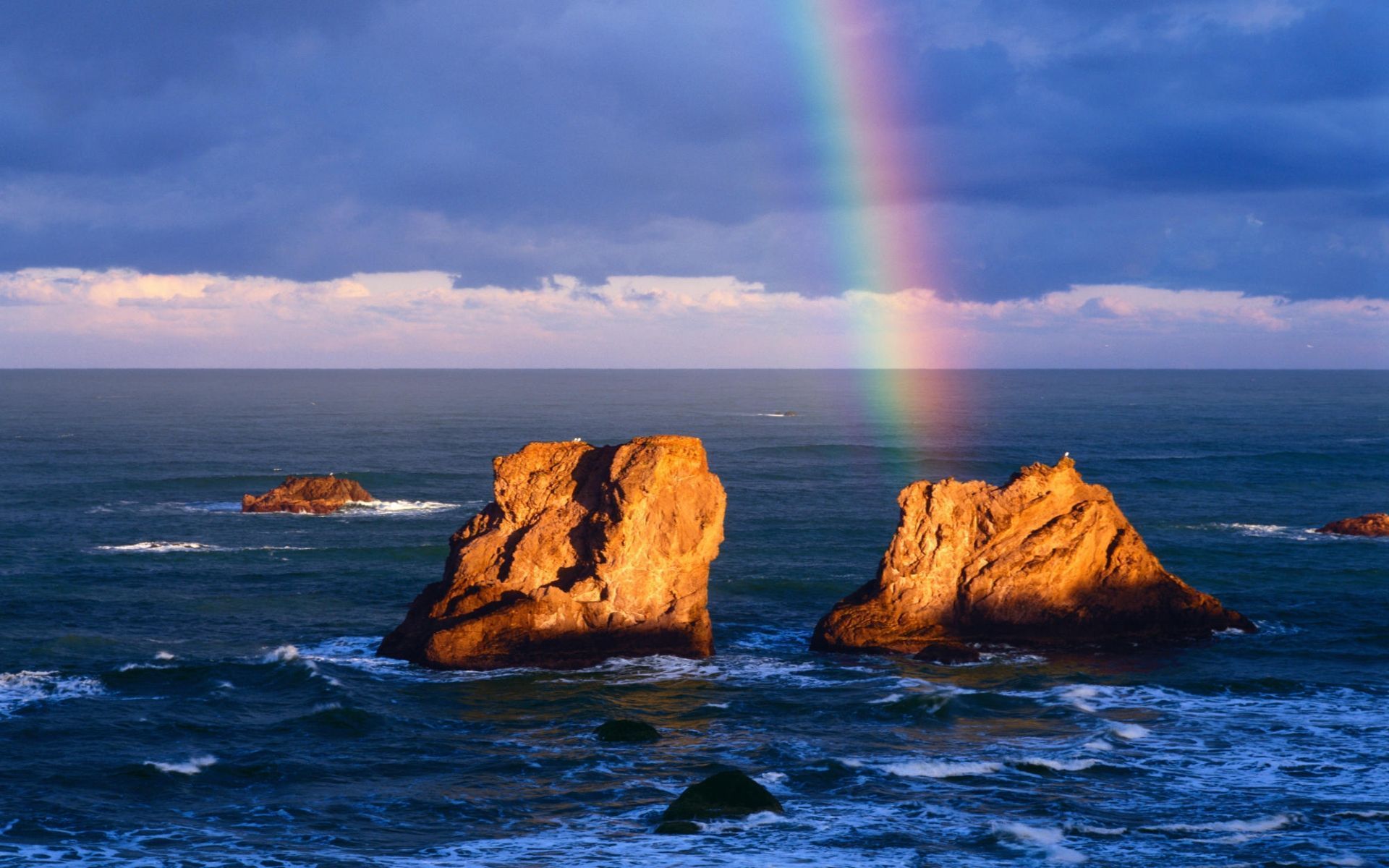 ocean, rocks, rainbows, skyscapes - desktop wallpaper