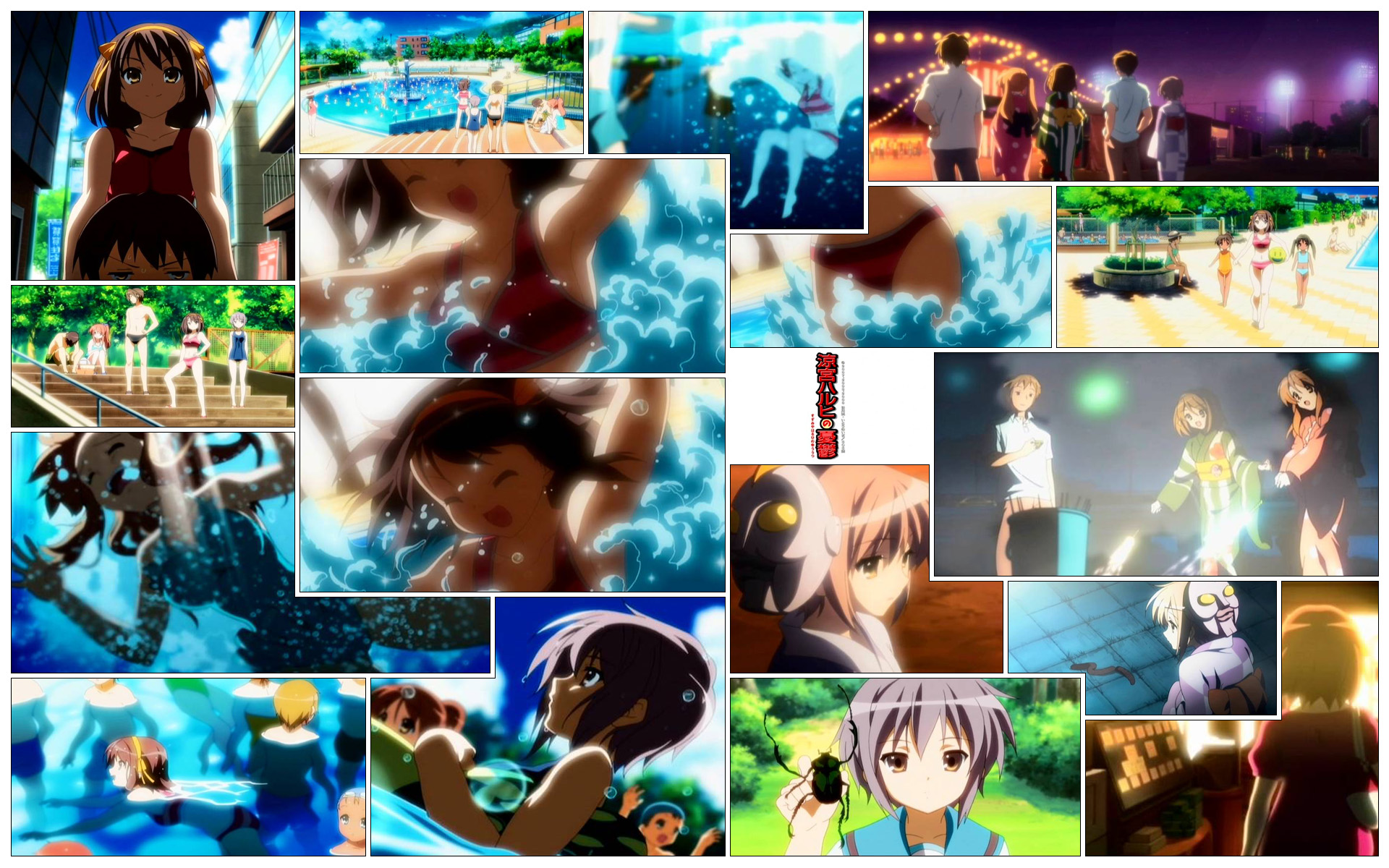 Asahina Mikuru, Nagato Yuki, The Melancholy of Haruhi Suzumiya, Kyon, Koizumi Itsuki, collage, Endless Eight, Suzumiya Haruhi - desktop wallpaper