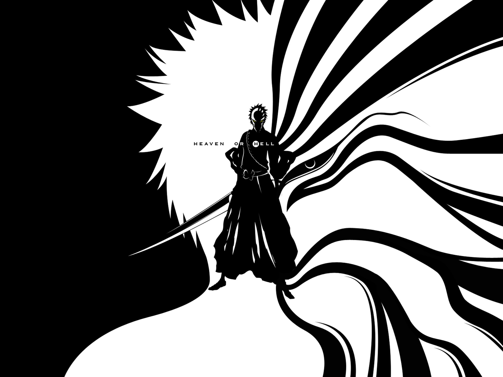 black and white, Bleach, Kurosaki Ichigo, Hell, Heaven, Hollow Ichigo - desktop wallpaper