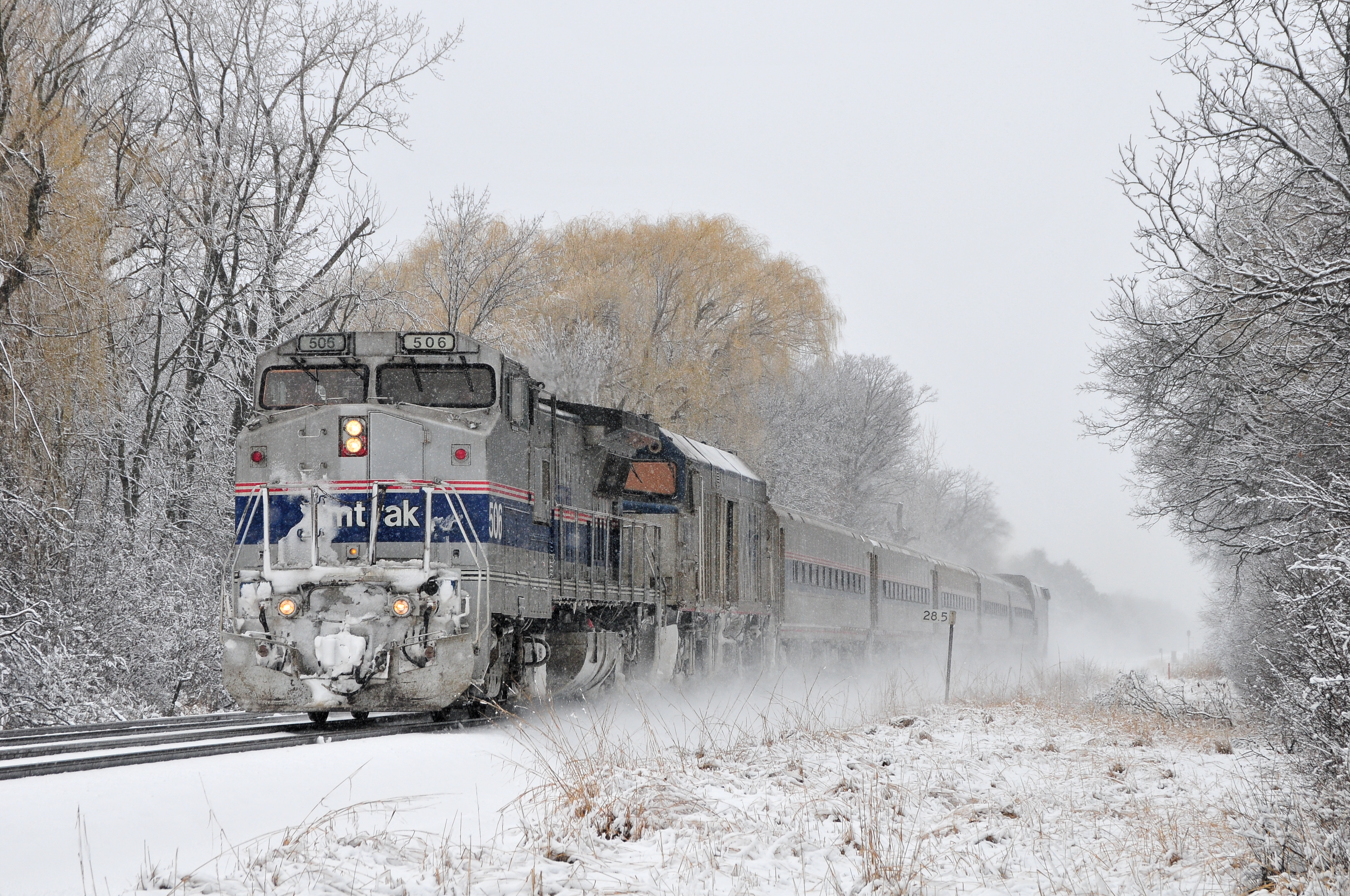 snow, trains, railroad tracks, locomotives, Amtrak - desktop wallpaper