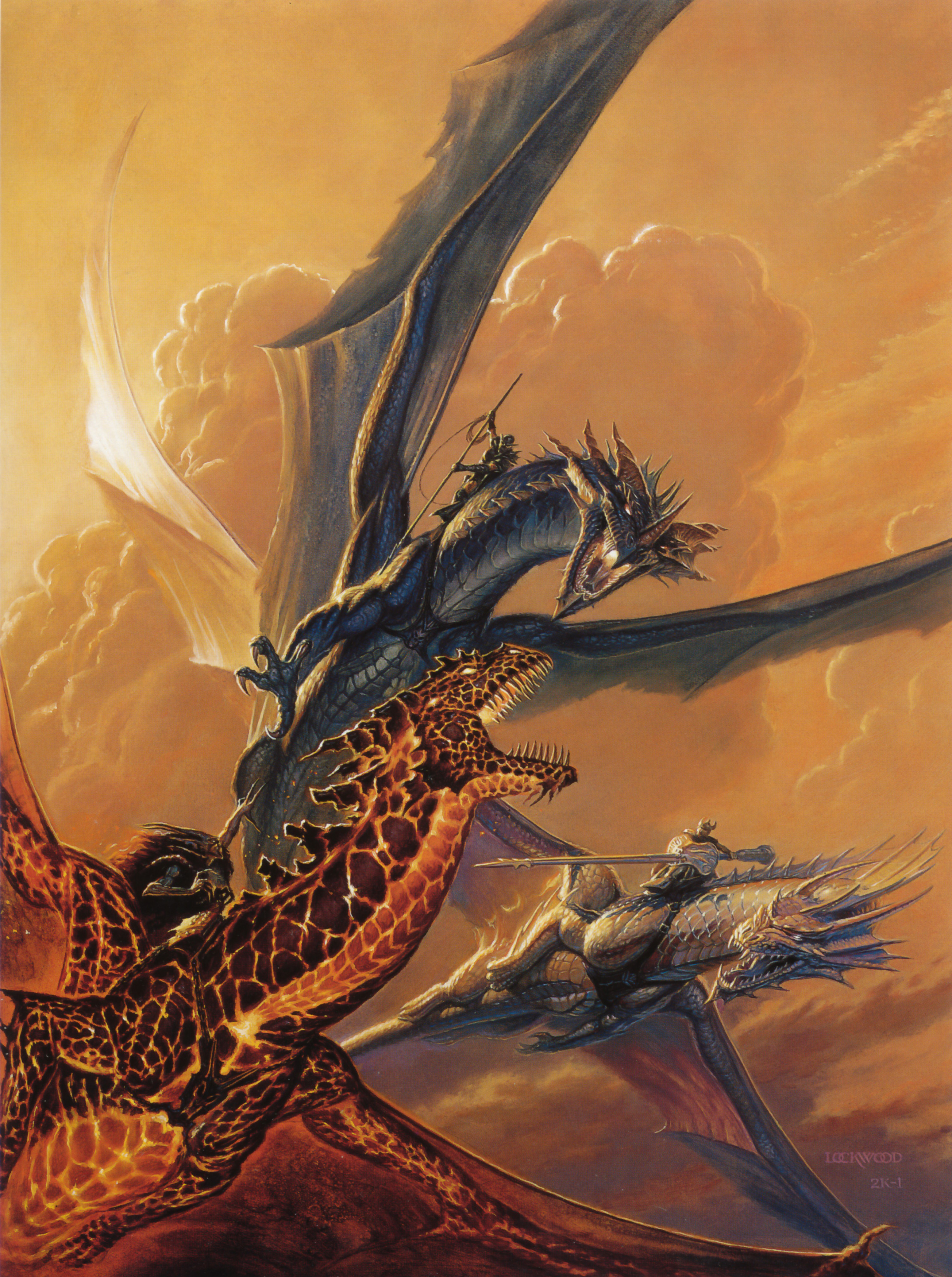 dragons, fantasy art, battles, Todd Lockwood, swords - desktop wallpaper