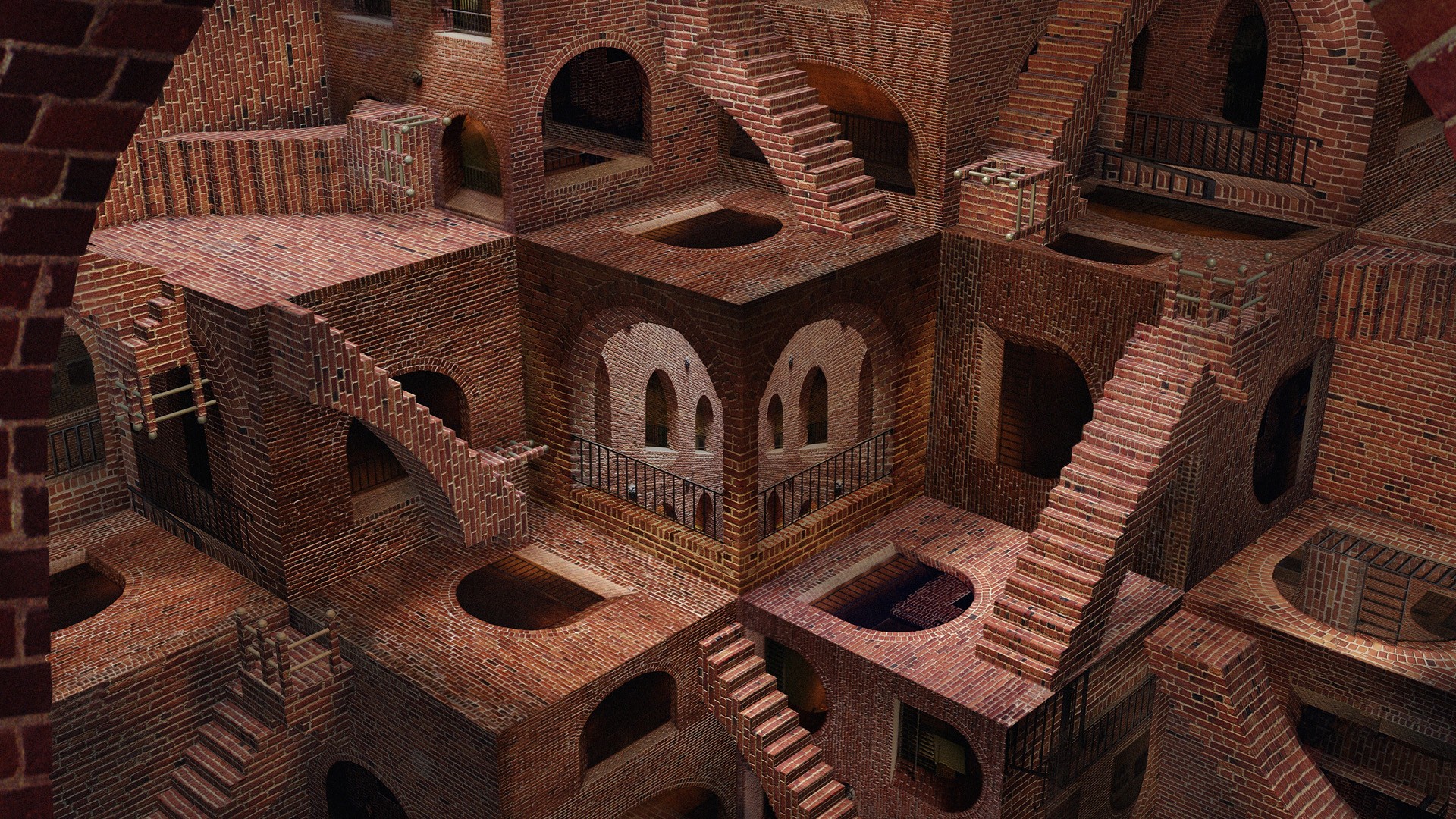 architecture, buildings, illusions, MC Escher, madness - desktop wallpaper