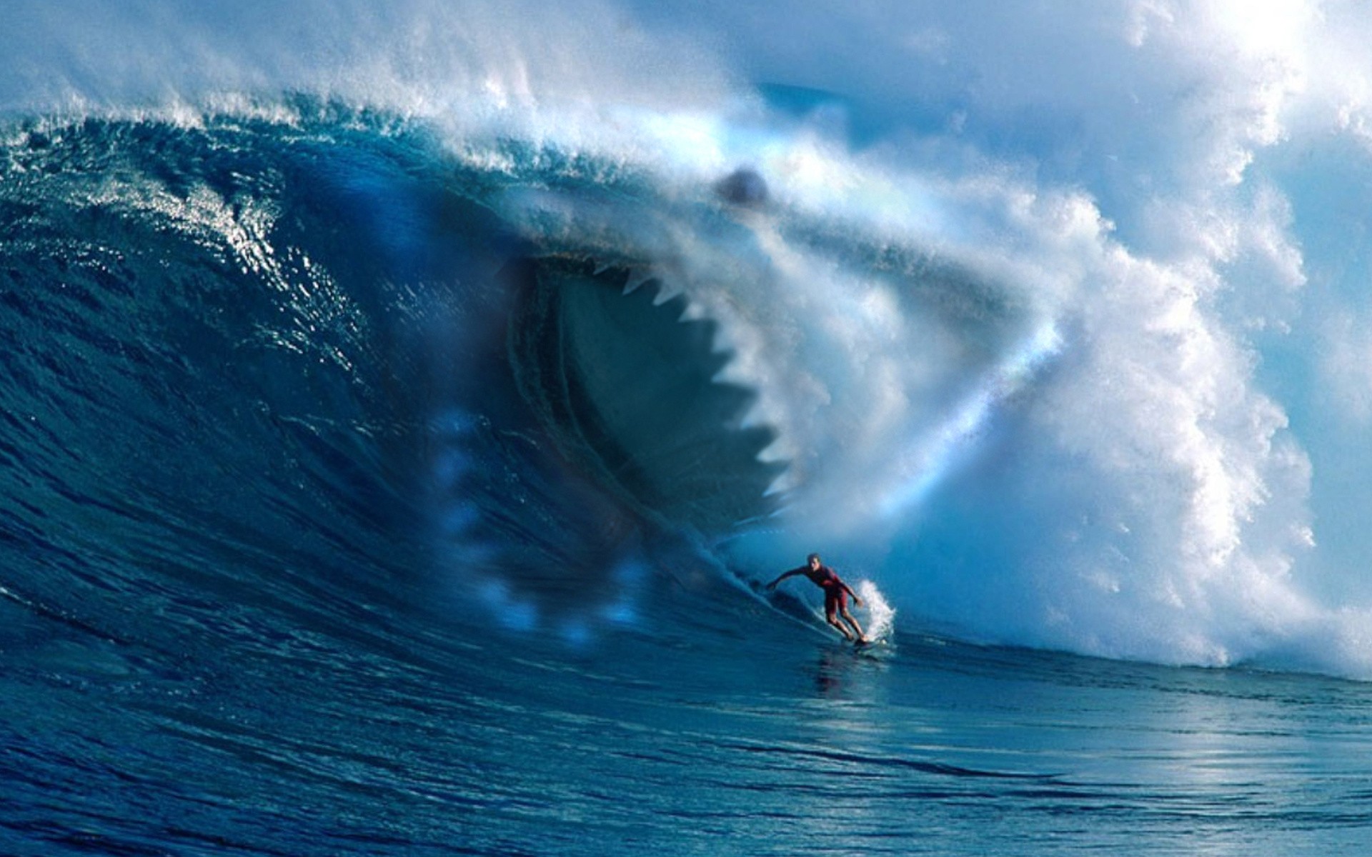 waves, surfing, sharks, jaws - desktop wallpaper