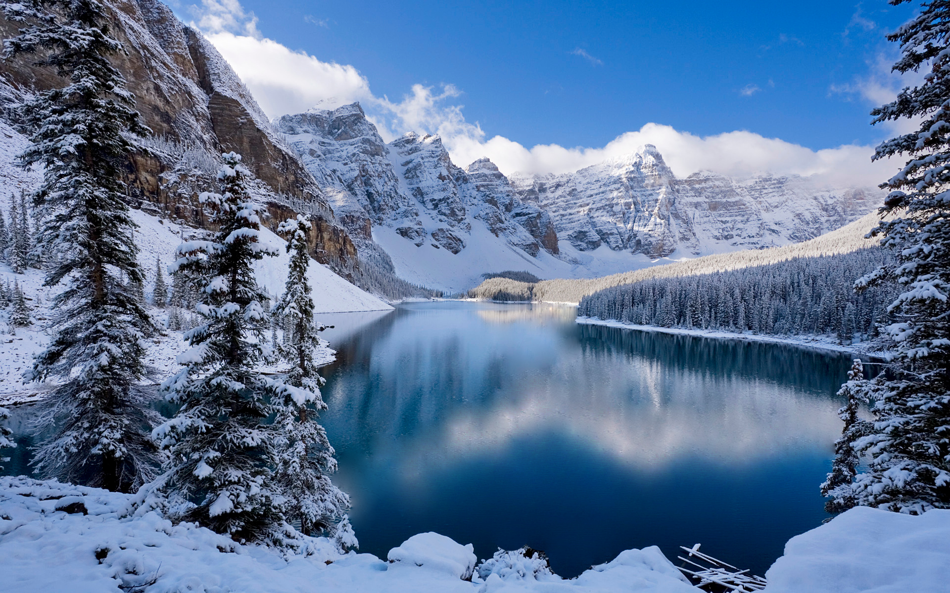 mountains, landscapes, winter, snow, trees, reflections - desktop wallpaper