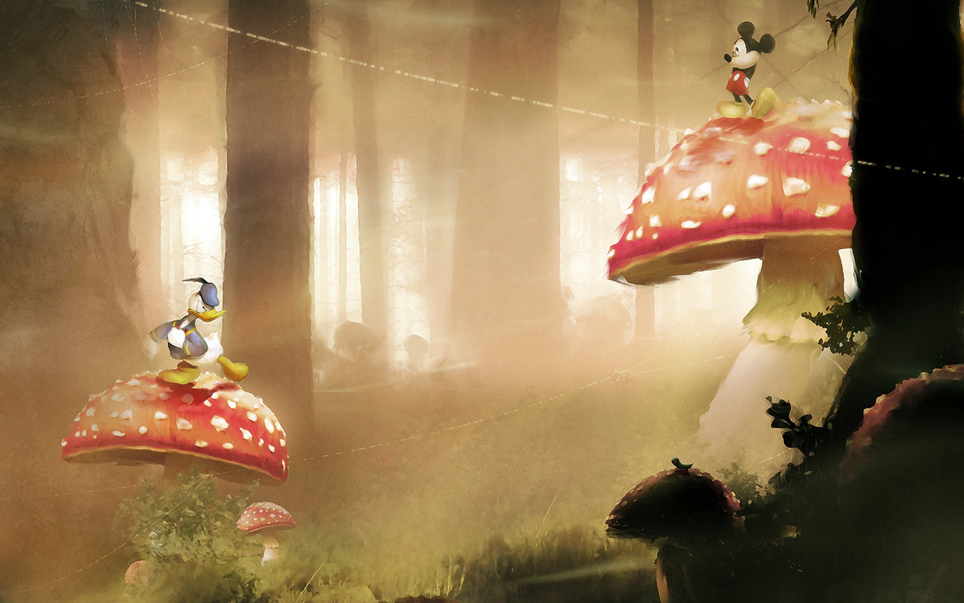 Disney Company, mushrooms, Mickey Mouse, Donald Duck - desktop wallpaper