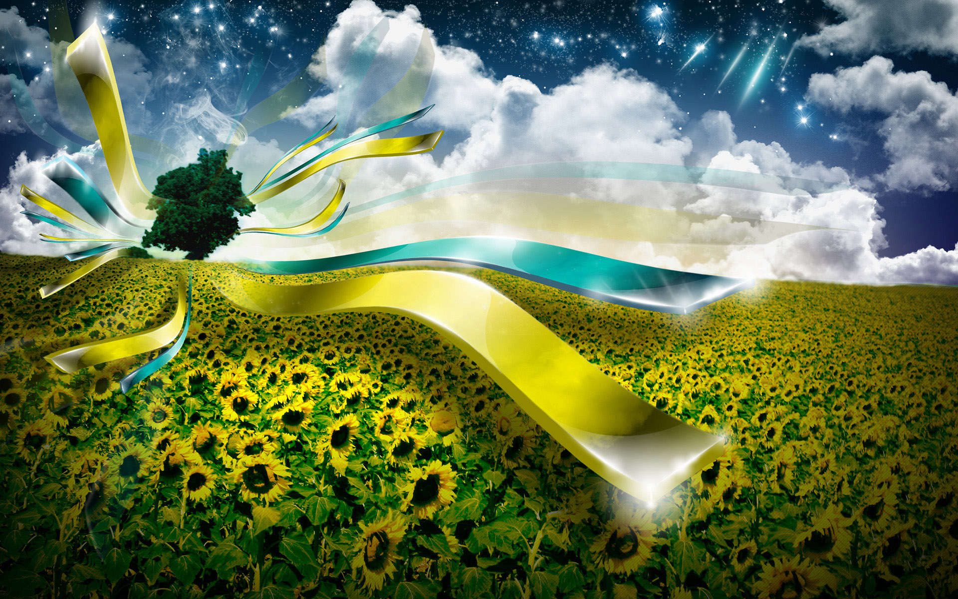 sunflowers, photo manipulation - desktop wallpaper