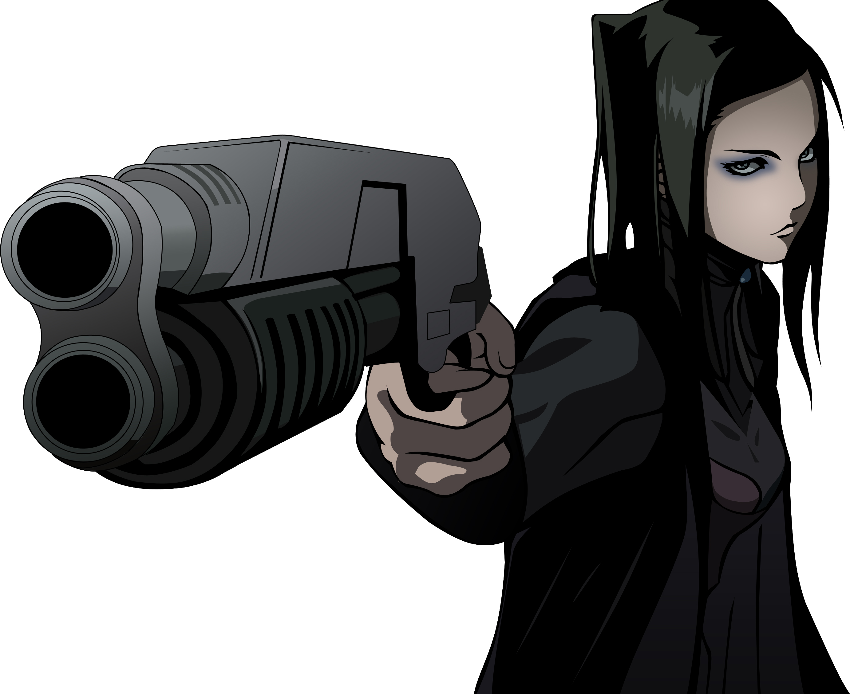 guns, Ergo Proxy, weapons, Re-l Mayer, simple background, black hair - desktop wallpaper