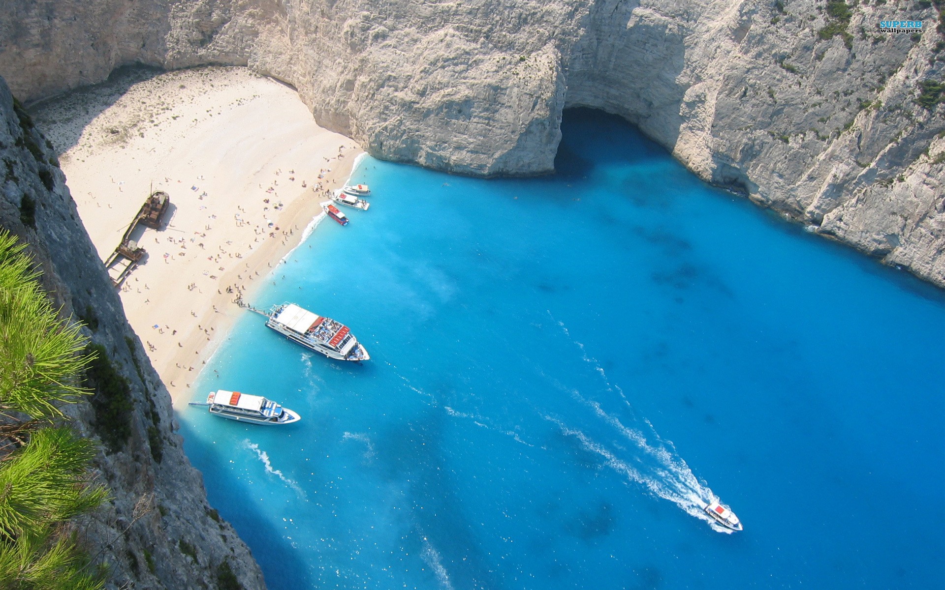 islands, boats, Greece, seaside, vehicles, bay, Zakynthos, beaches - desktop wallpaper