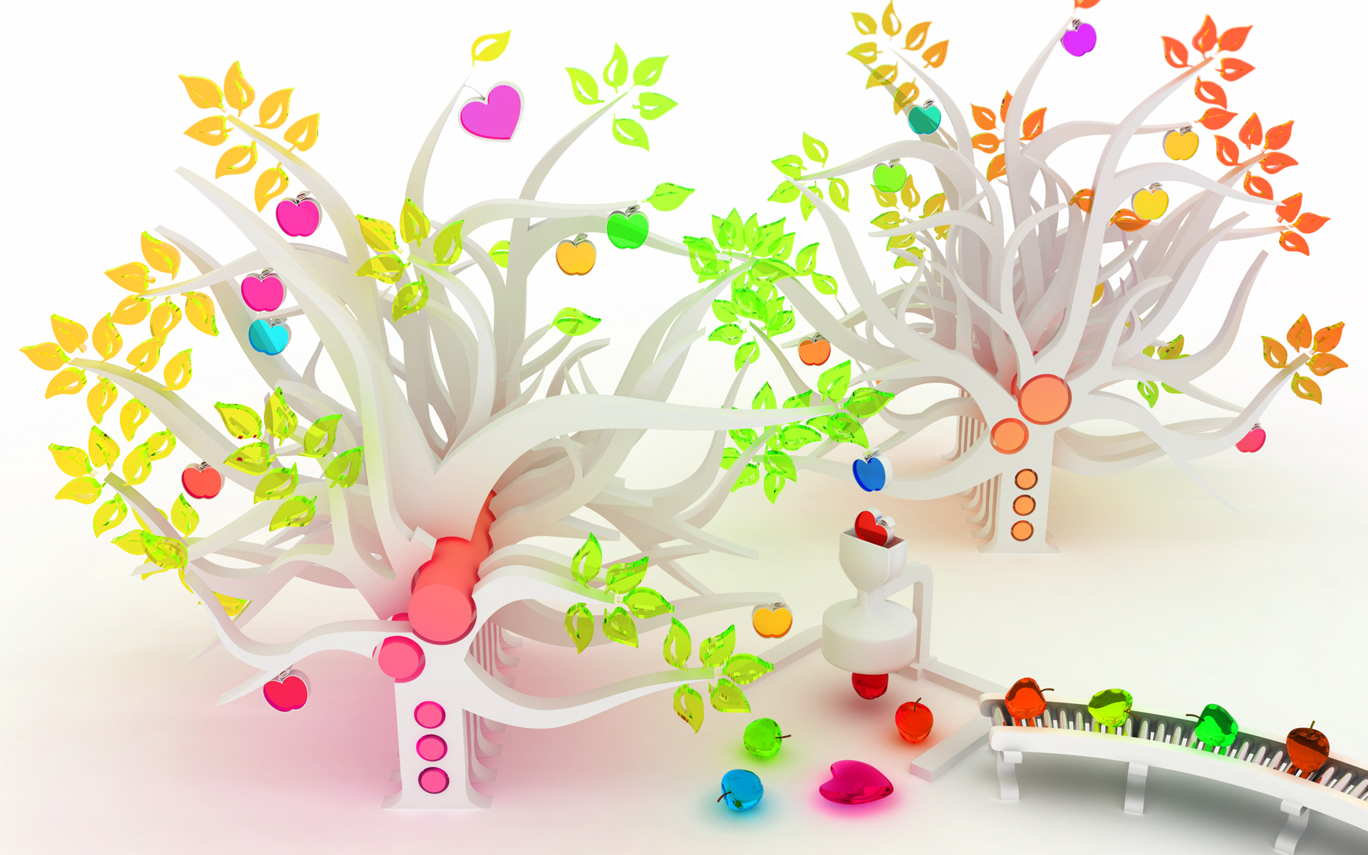 trees, fruits, CGI, harvest, apples, colors, K3 Studio - desktop wallpaper