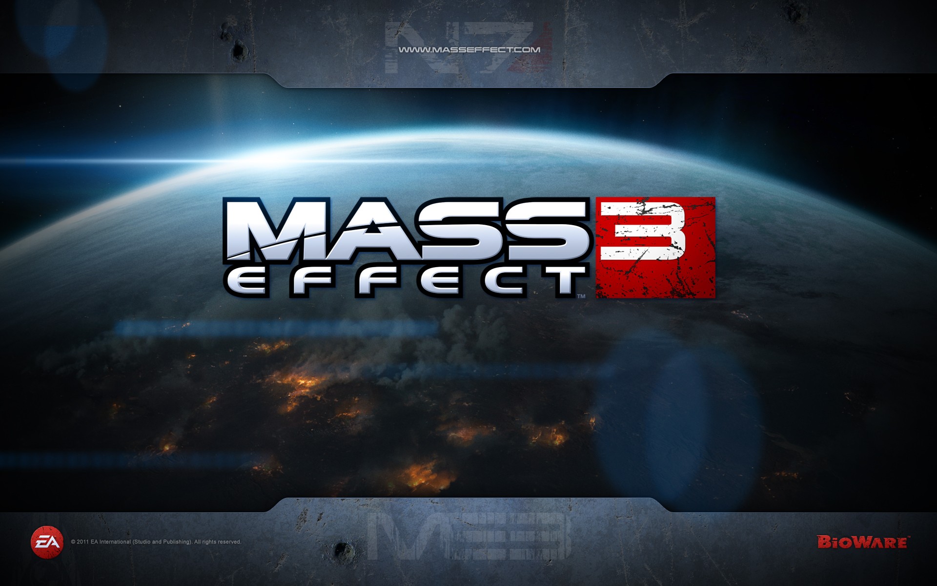 outer space, planets, fire, Earth, BioWare, science fiction, N7, Mass Effect 3, Electronic Arts - desktop wallpaper
